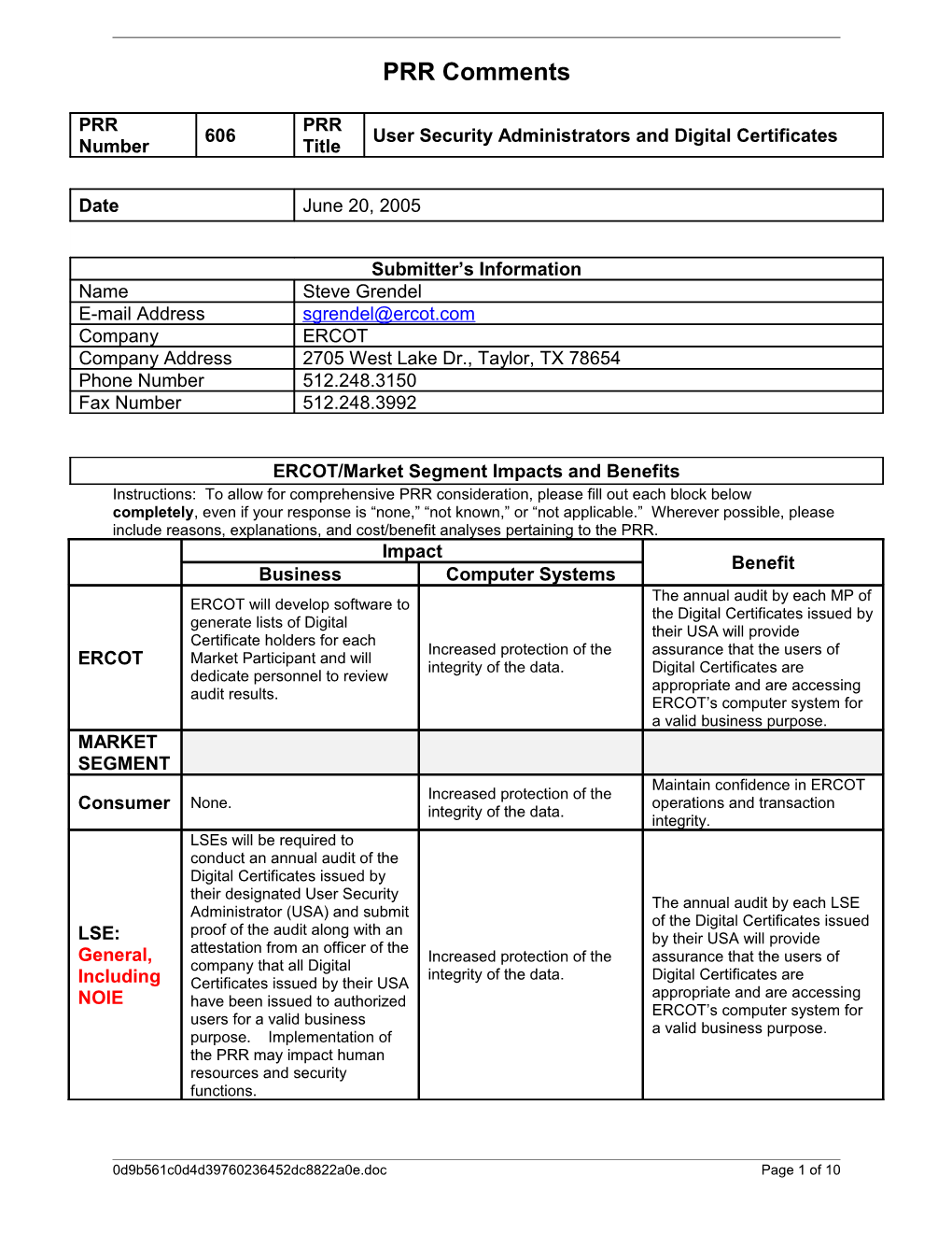 TDTWG Comments, Concerns, Assumptions for PRR606