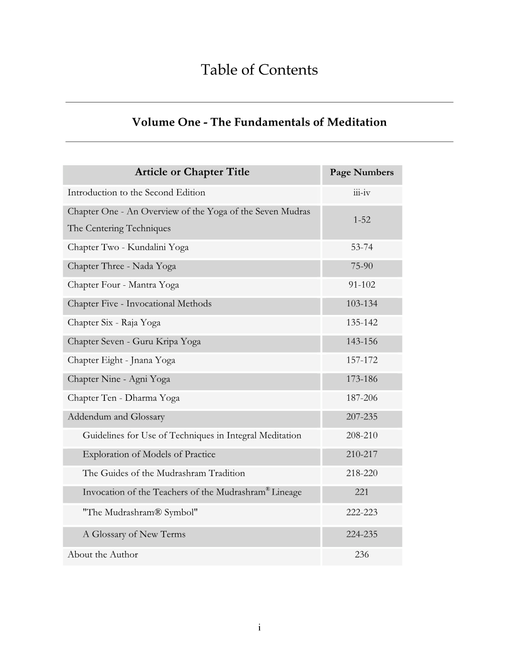 Table of Contents