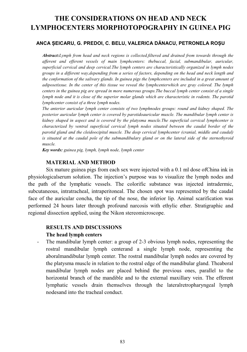 The Considerations on Head and Neck Lymphocenters Morphotopography in Guinea Pig