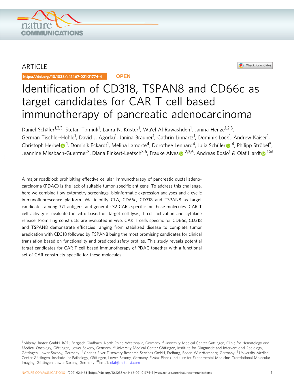 Identification of CD318, TSPAN8 and Cd66c As Target Candidates For