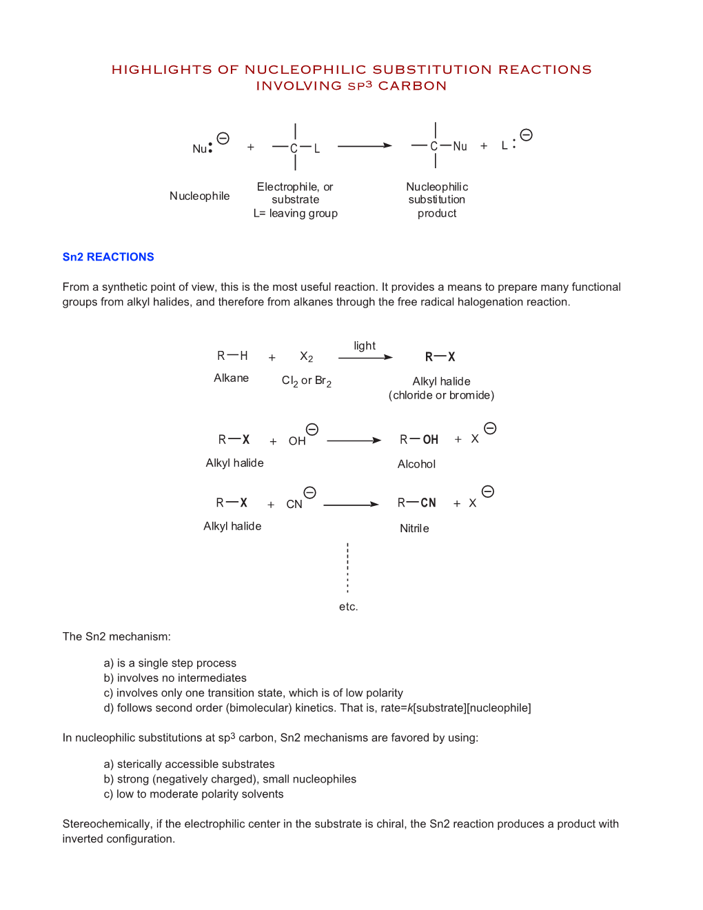 HIGHLIGHTS of NUCLEOPHILIC SUBSTITUTION REACTIONS INVOLVING Sp3 CARBON