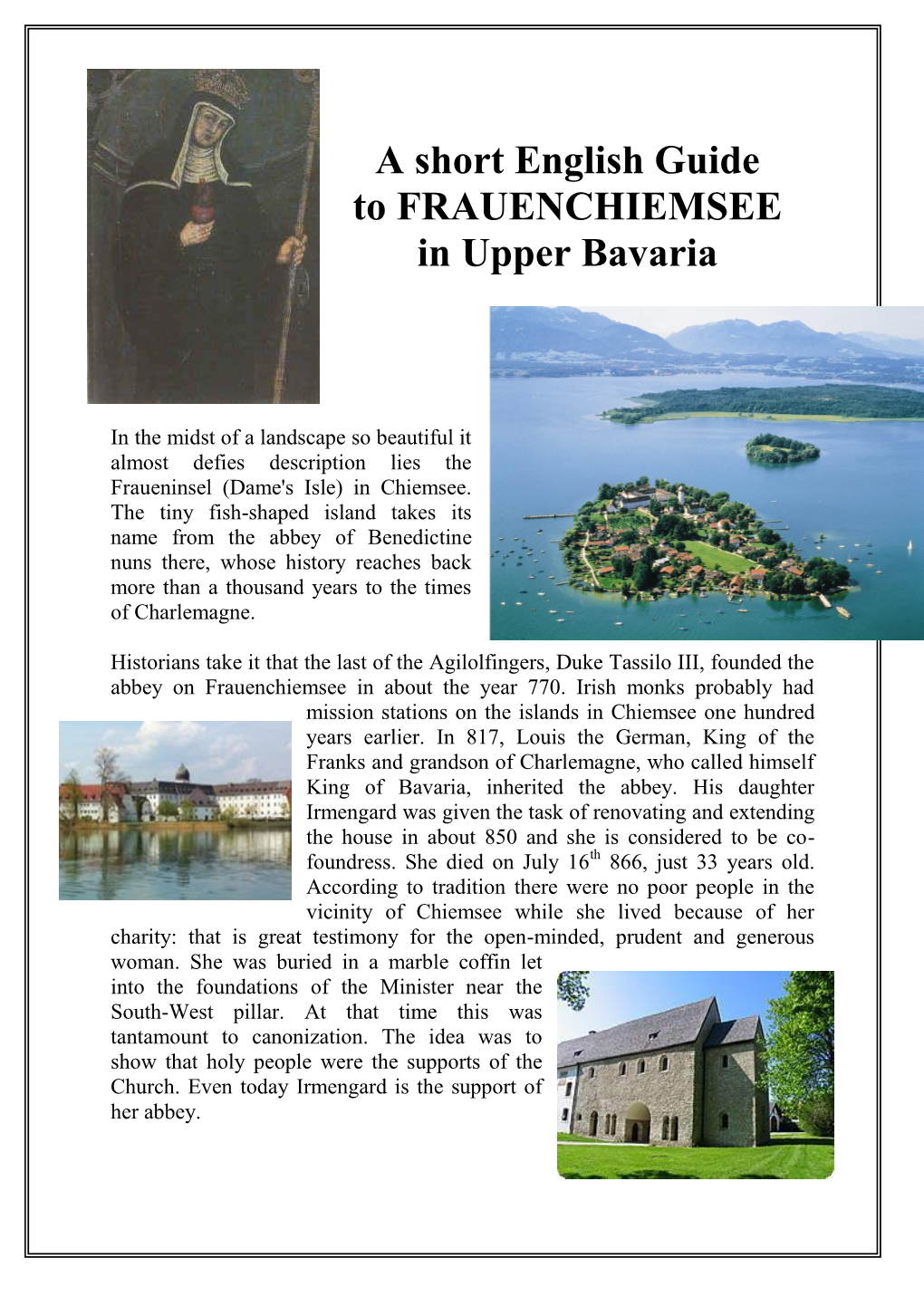 A Short English Guide to FRAUENCHIEMSEE in Upper Bavaria