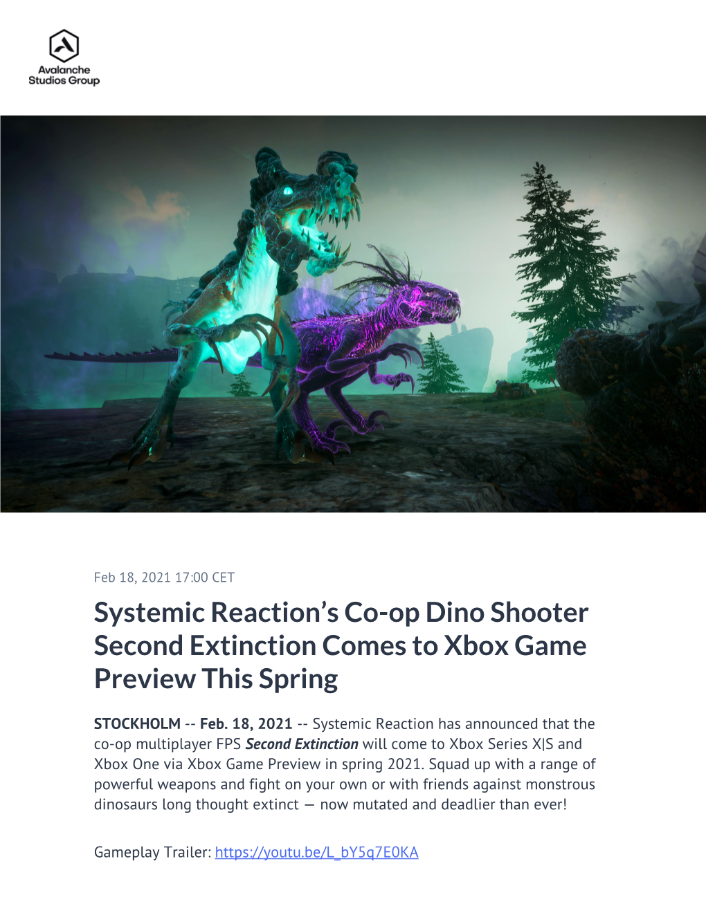 Systemic Reaction's Co-Op Dino Shooter Second Extinction Comes