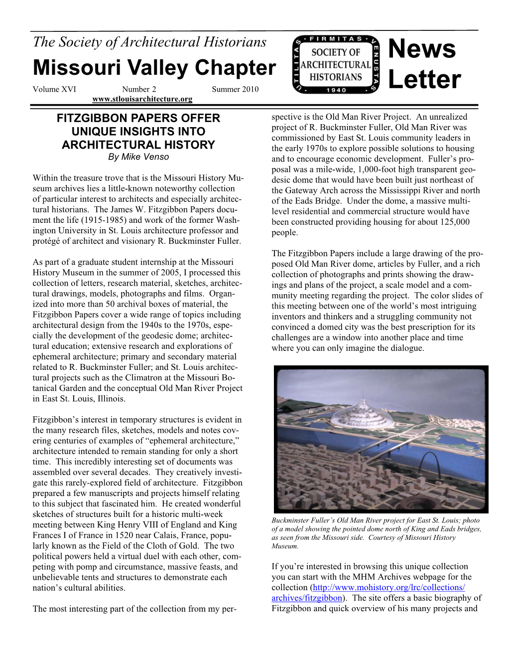 Summer 2010 Letter FITZGIBBON PAPERS OFFER Spective Is the Old Man River Project