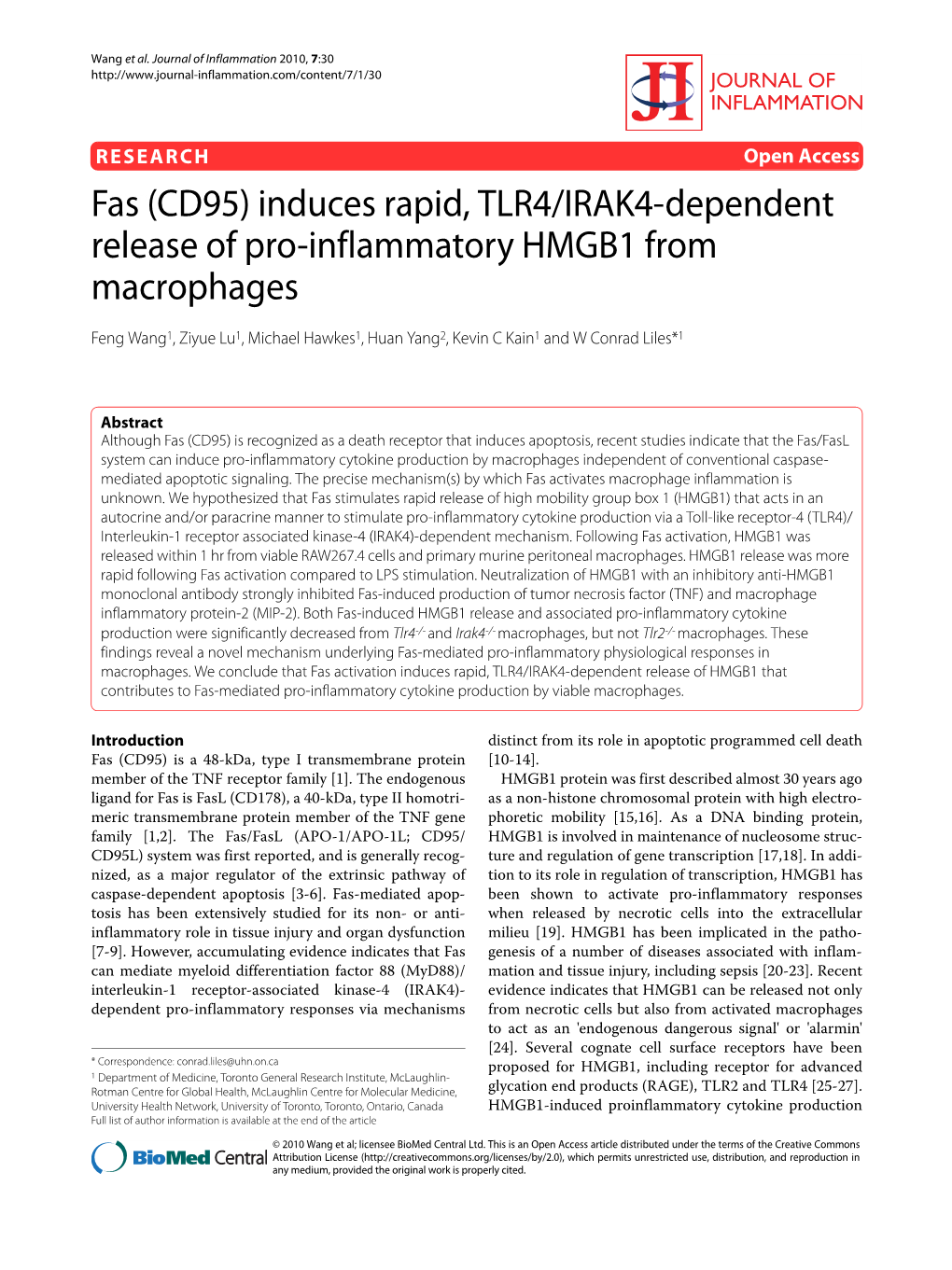 Fas (CD95) Induces Rapid, TLR4/IRAK4-Dependent Release Of