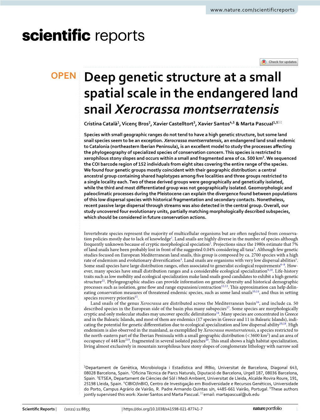 Deep Genetic Structure at a Small Spatial Scale in the Endangered