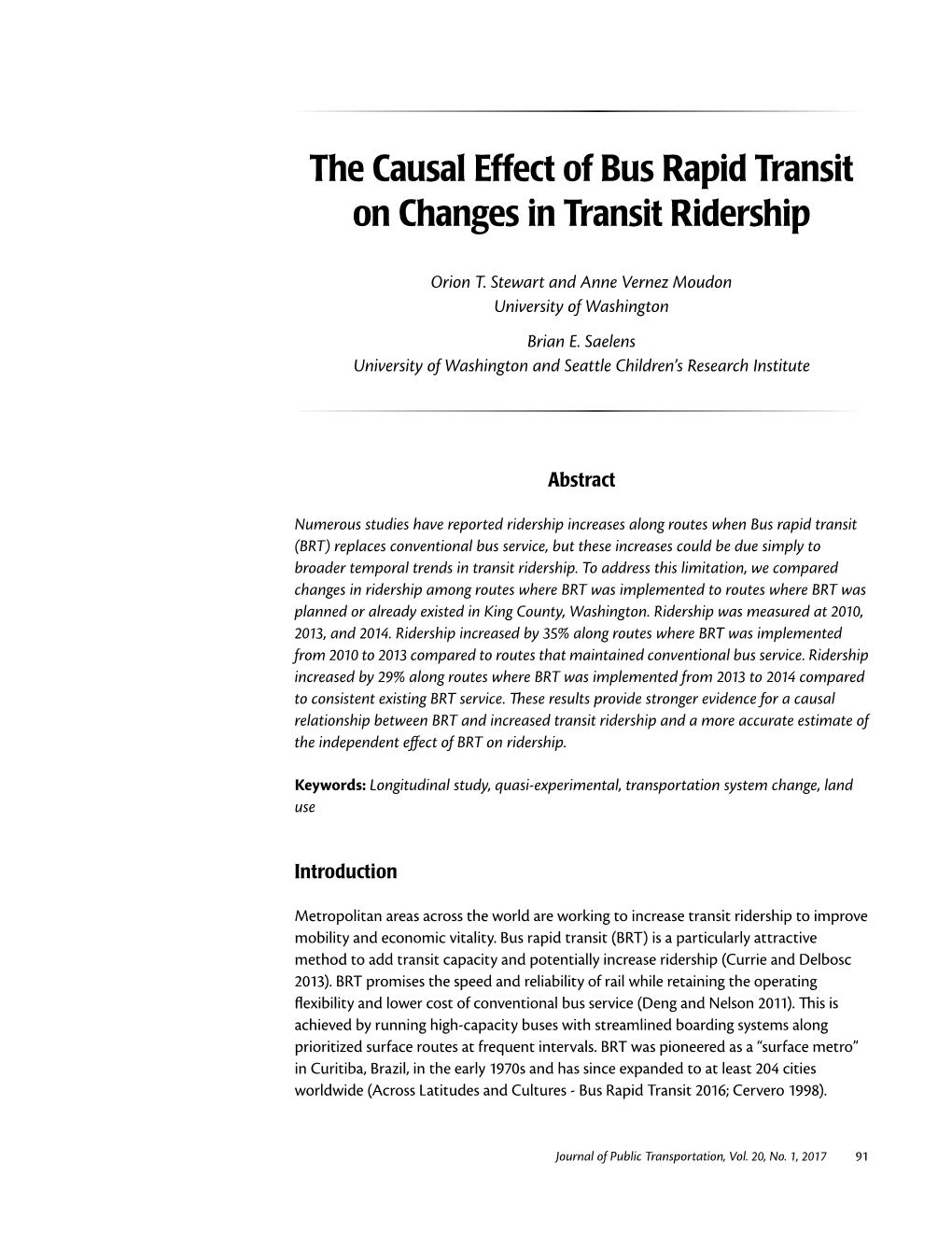 The Causal Effect of Bus Rapid Transit on Changes in Transit Ridership