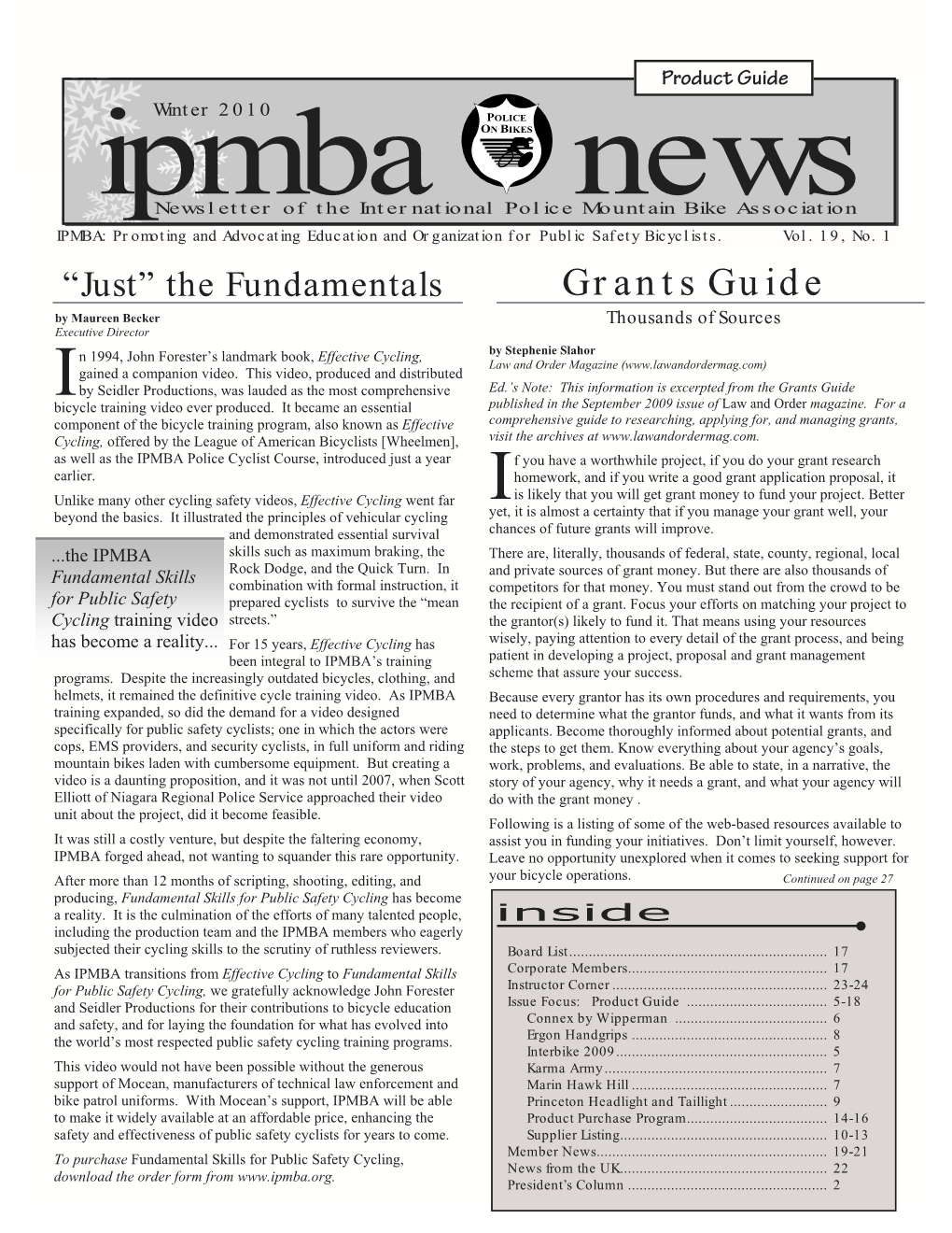 IPMBA News Vol. 19., No. 1 Winter 2010