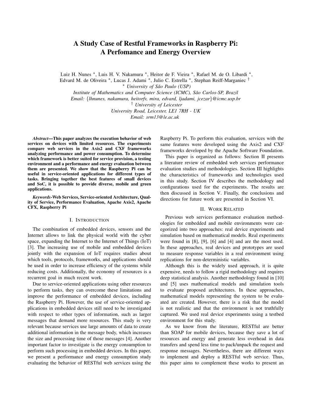 A Study Case of Restful Frameworks in Raspberry Pi: a Perfomance and Energy Overview