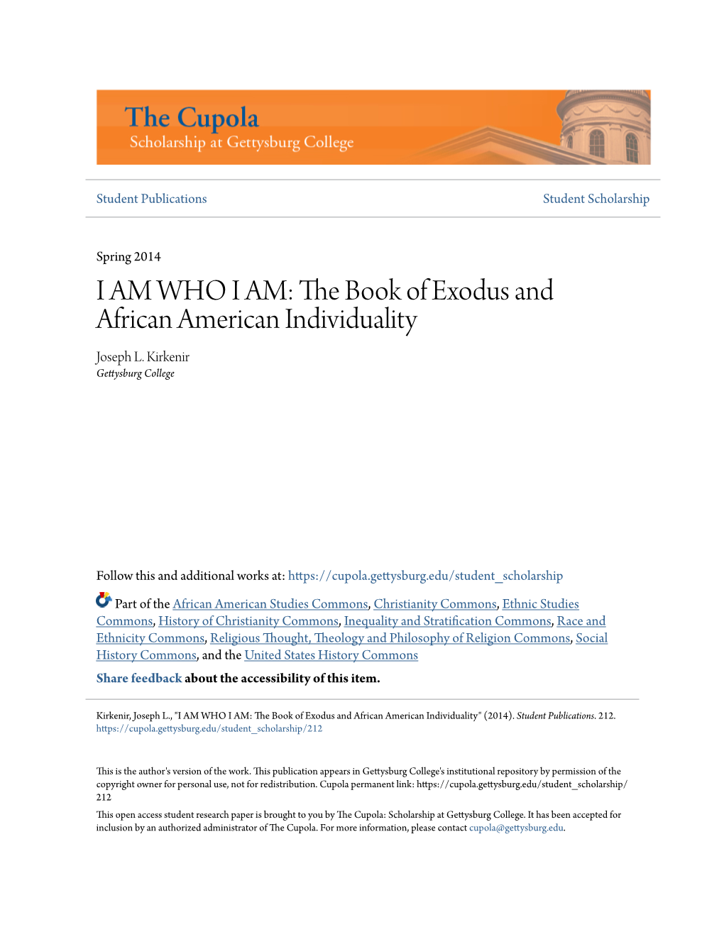 The Book of Exodus and African American Individuality Joseph L