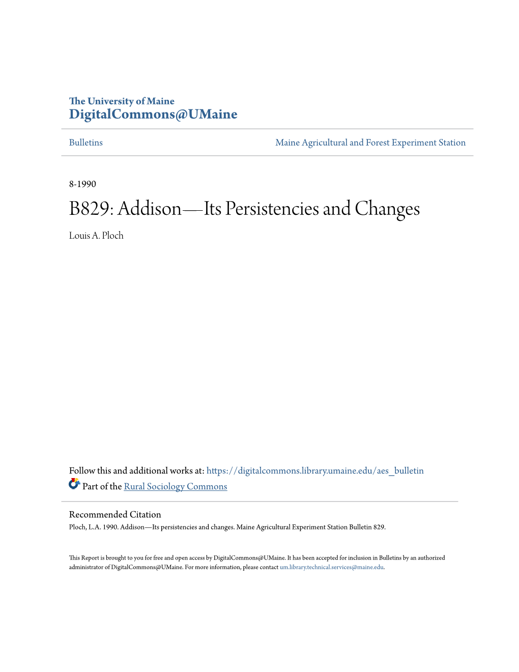 B829: Addison—Its Persistencies and Changes Louis A