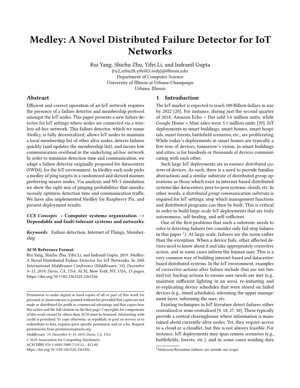 Medley: a Novel Distributed Failure Detector for Iot Networks