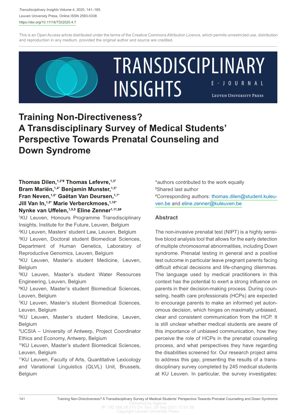 A Transdisciplinary Survey of Medical Students' Perspective Towards