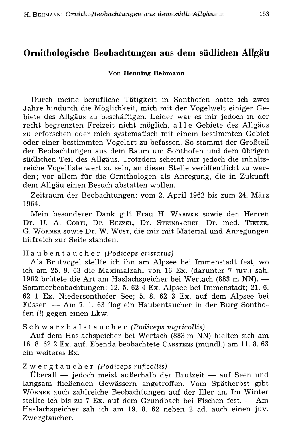 Ornitliologische Beobachtungen Aus Dem Südlichen Allgäu Von Henning Behmann