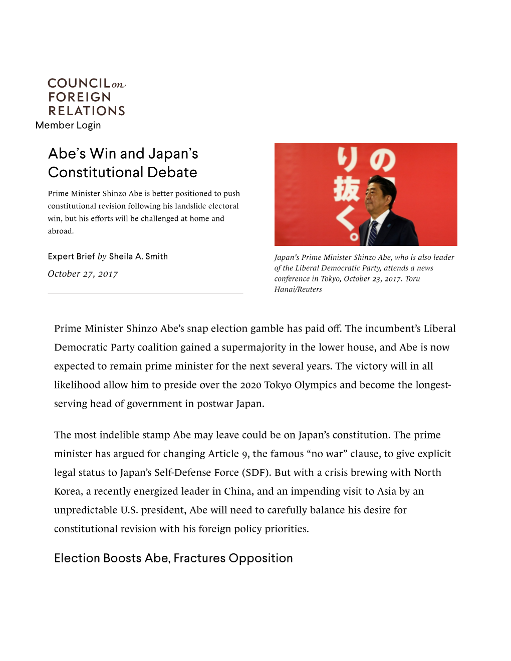 Abe's Win and Japan's Constitutional Debate