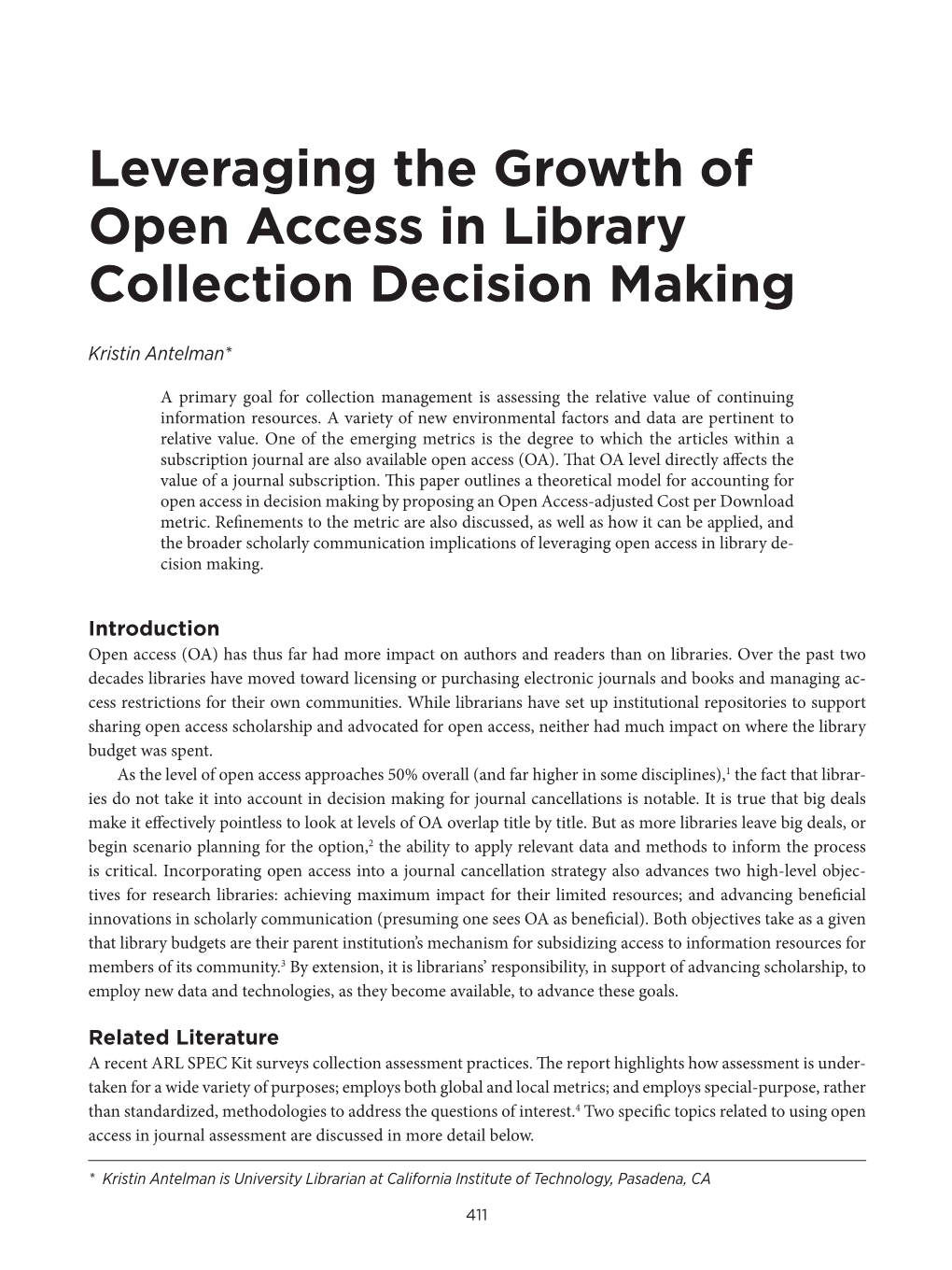 Leveraging the Growth of Open Access in Library Collection Decision Making