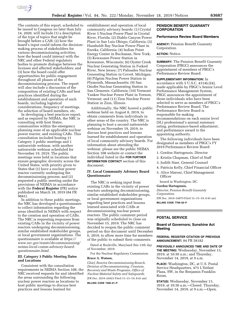 Federal Register/Vol. 84, No. 222/Monday, November 18, 2019