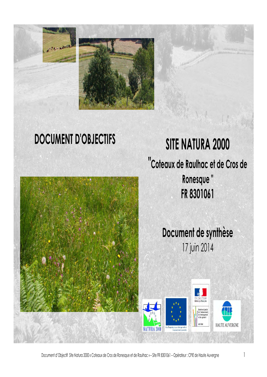 SITE NATURA 2000 "Coteaux De Raulhac Et De Cros De Ronesque " FR 8301061