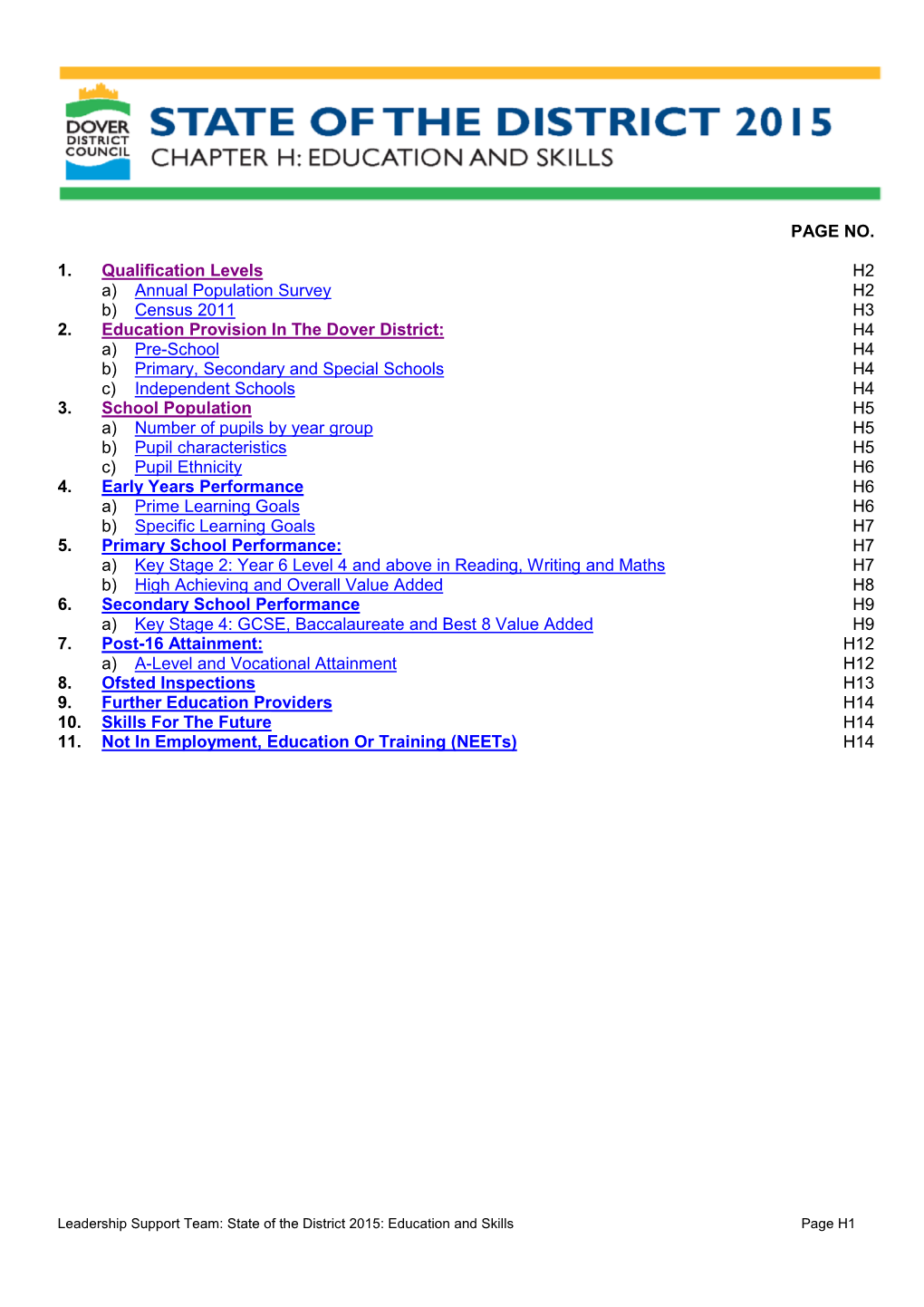 PAGE NO. 1. Qualification Levels H2 A) Annual Population Survey H2 B