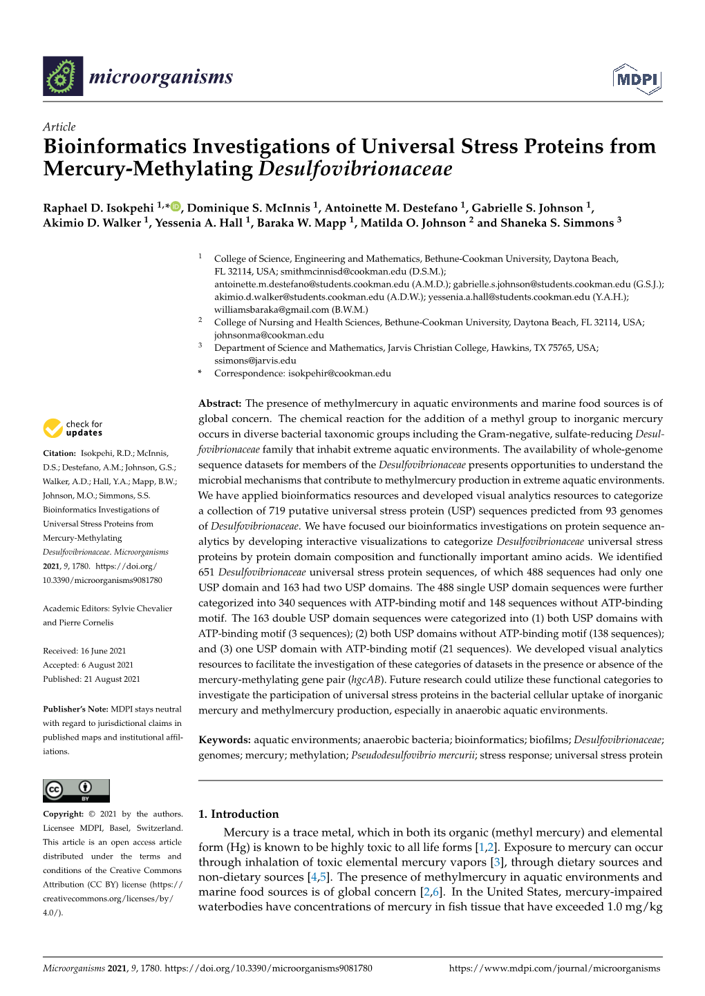 Bioinformatics Investigations of Universal Stress Proteins from Mercury-Methylating Desulfovibrionaceae