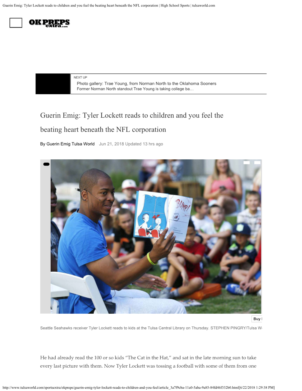 Guerin Emig: Tyler Lockett Reads to Children and You Feel the Beating Heart Beneath the NFL Corporation | High School Sports | Tulsaworld.Com