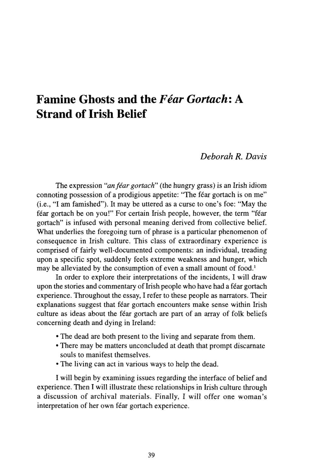 Famine Ghosts and the Fiar Gortach: a Strand of Irish Belief