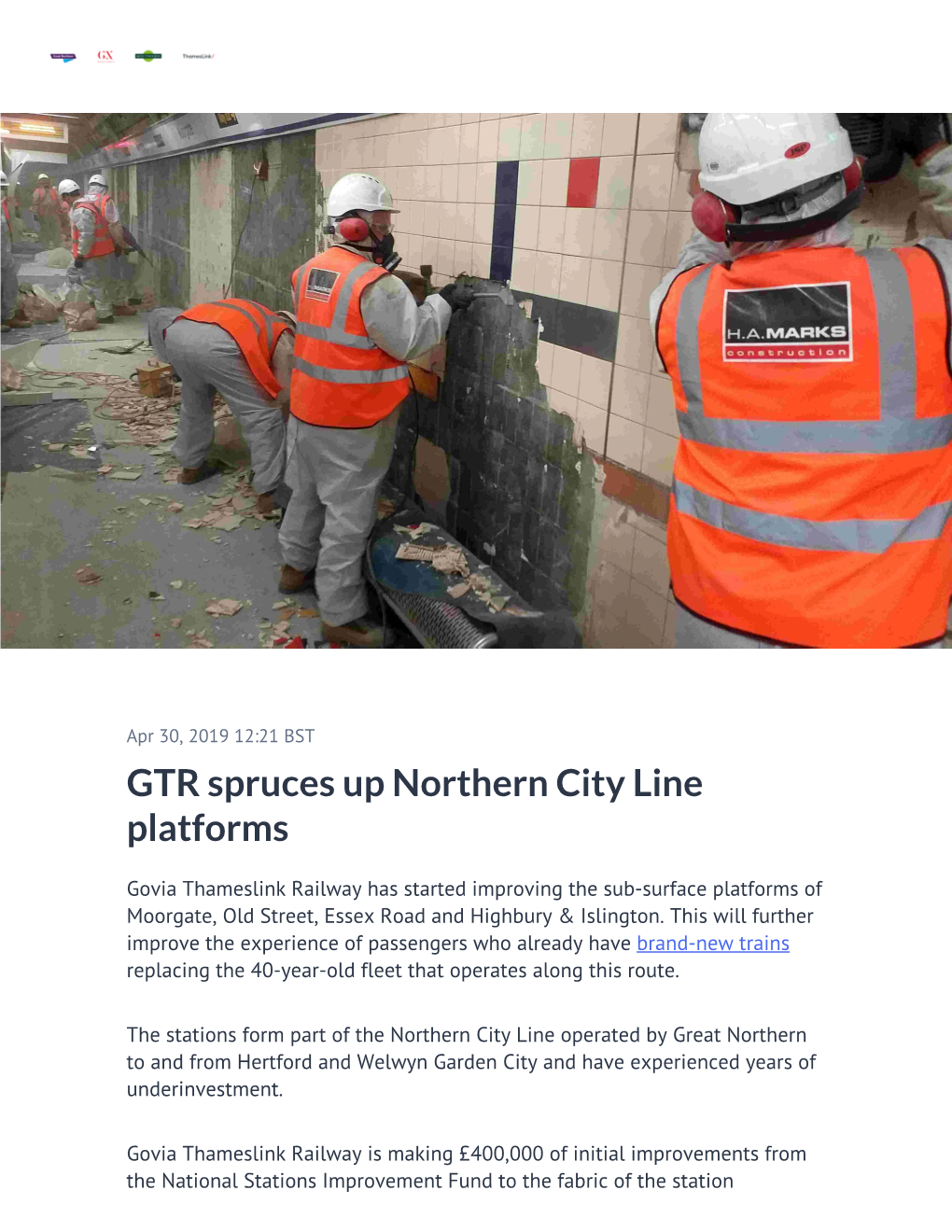 GTR Spruces up Northern City Line Platforms