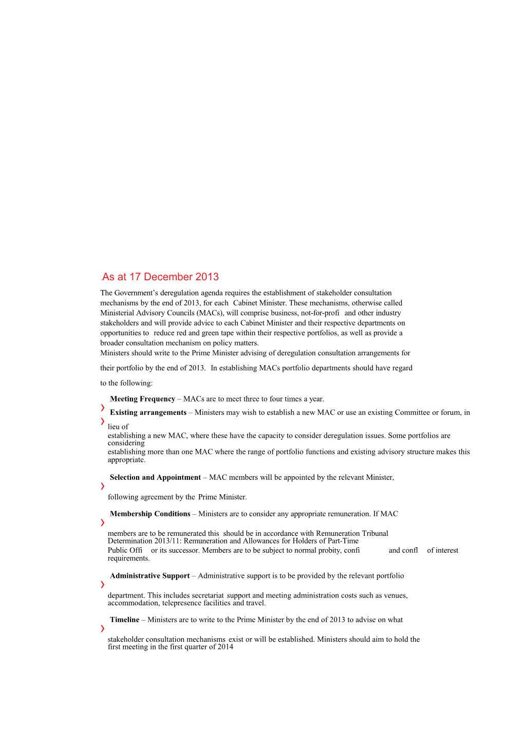 Establishment of Ministerial Advisory Councils Or Equivalent Consultation Mechanisms