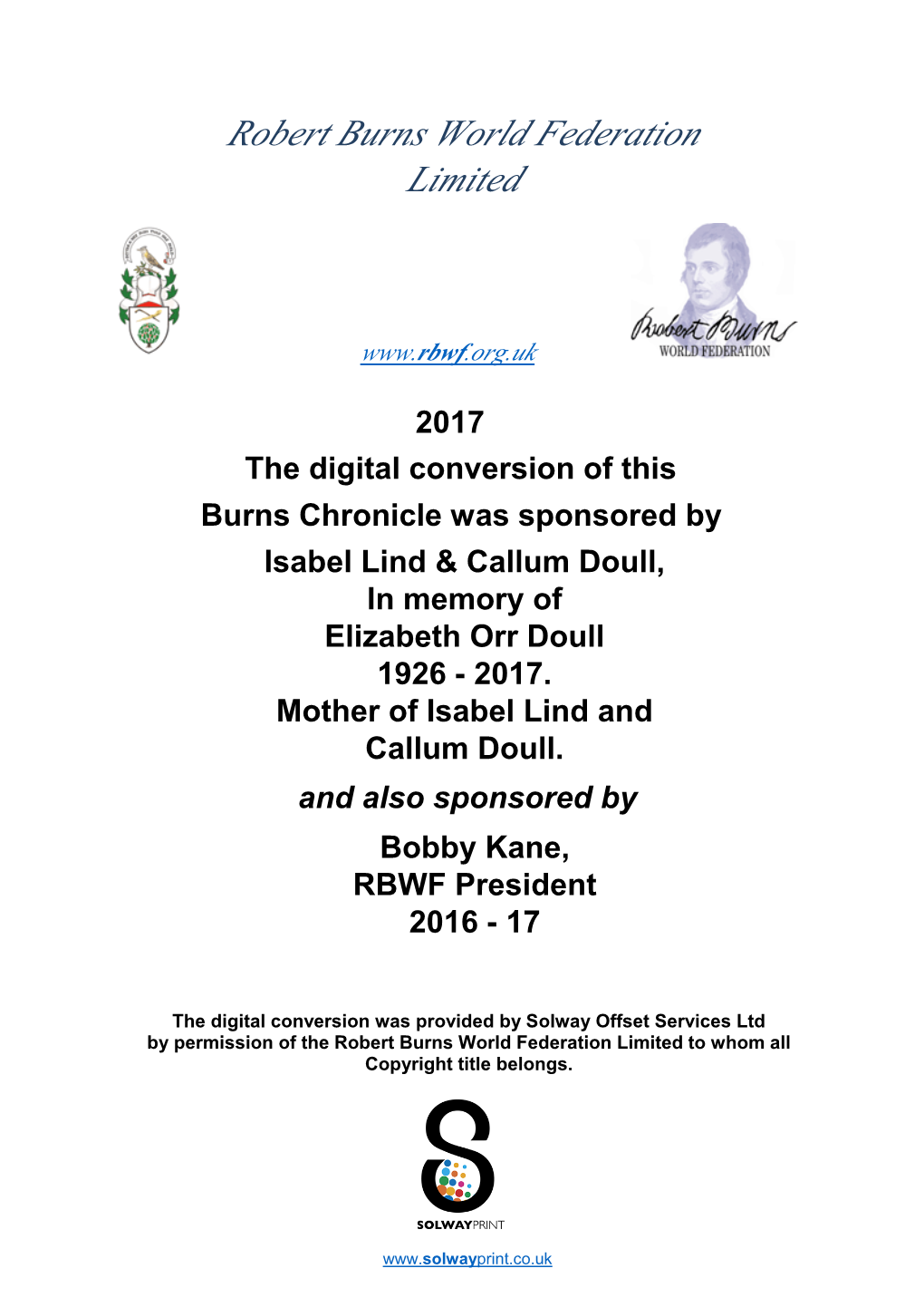 RBWF Burns Chronicle 2017