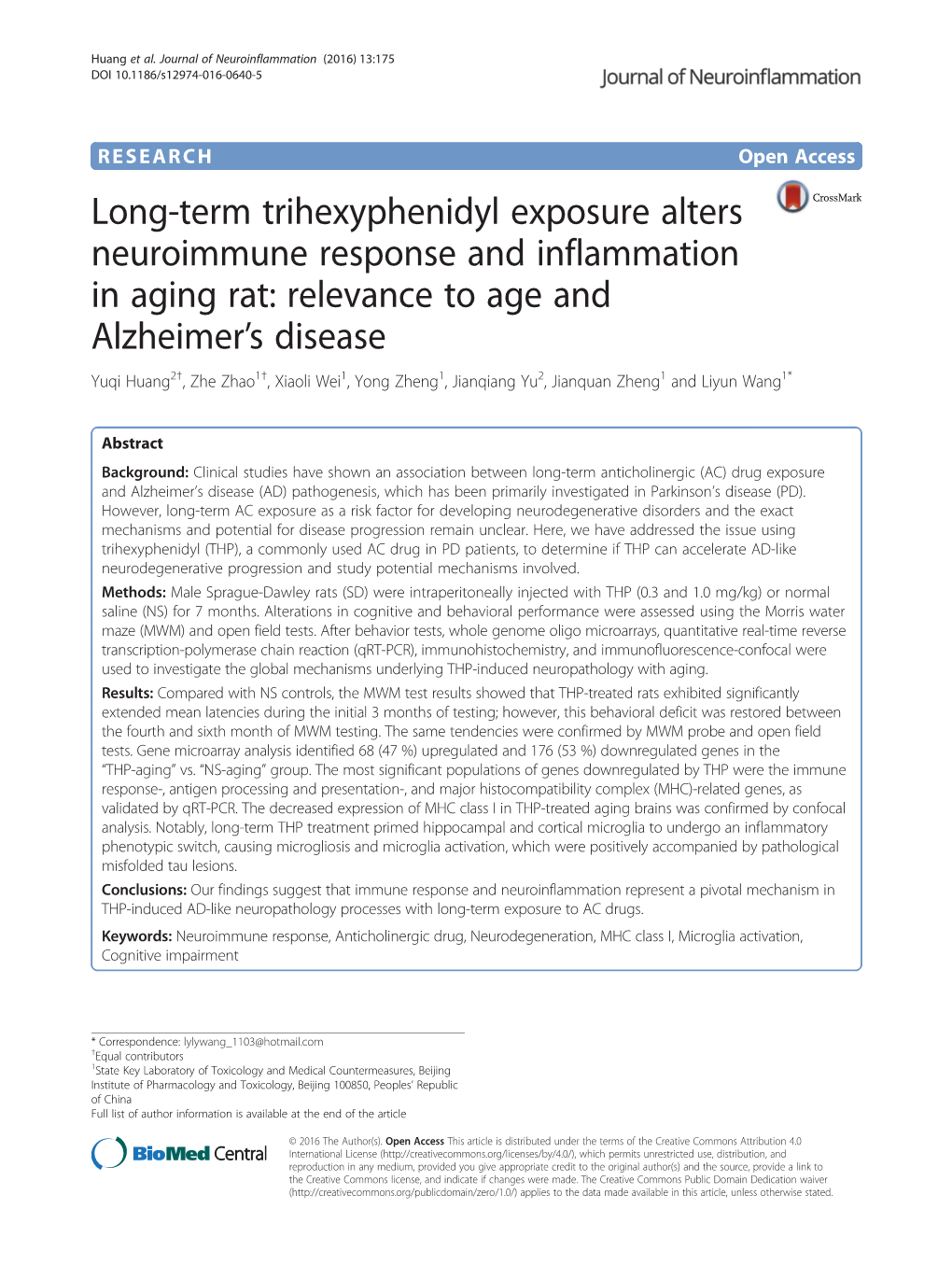 Long-Term Trihexyphenidyl Exposure Alters Neuroimmune Response And