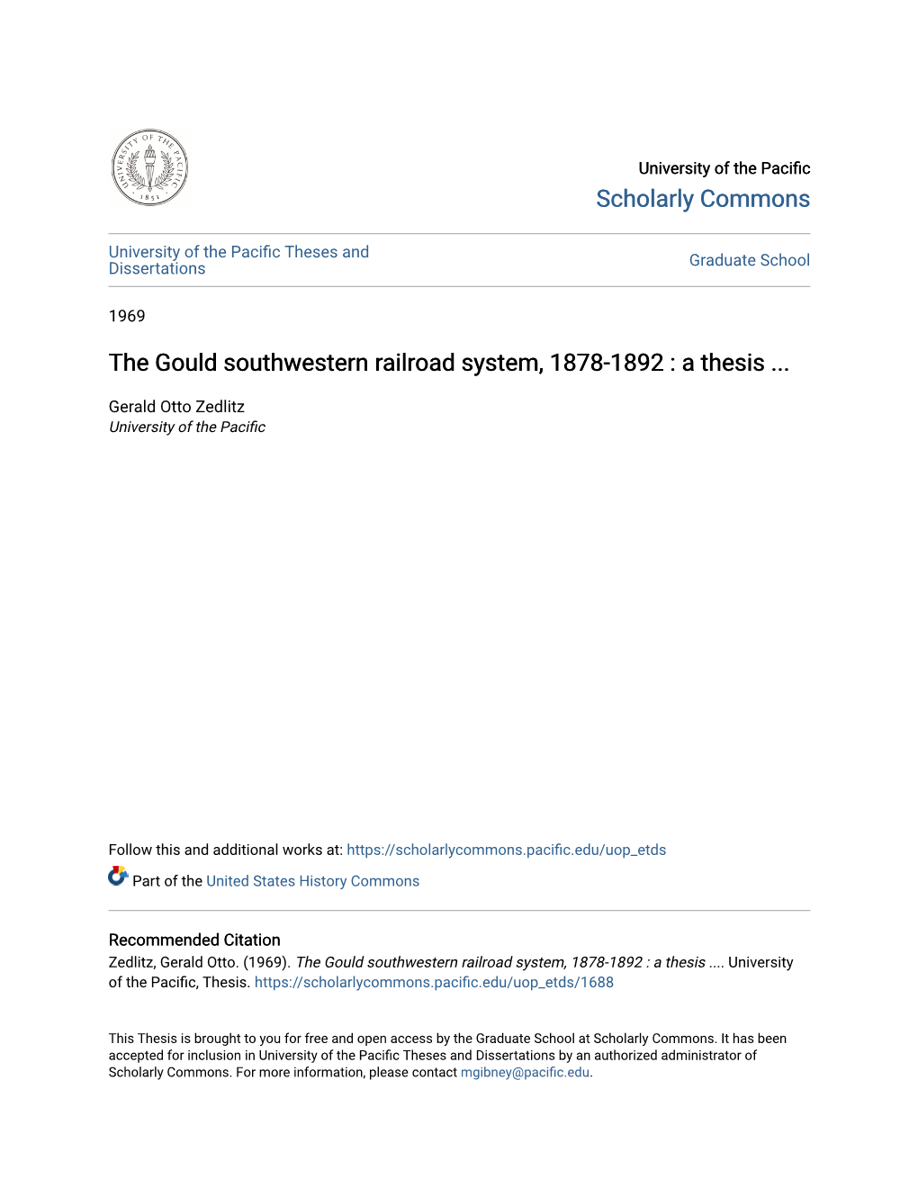 The Gould Southwestern Railroad System, 1878-1892 : a Thesis