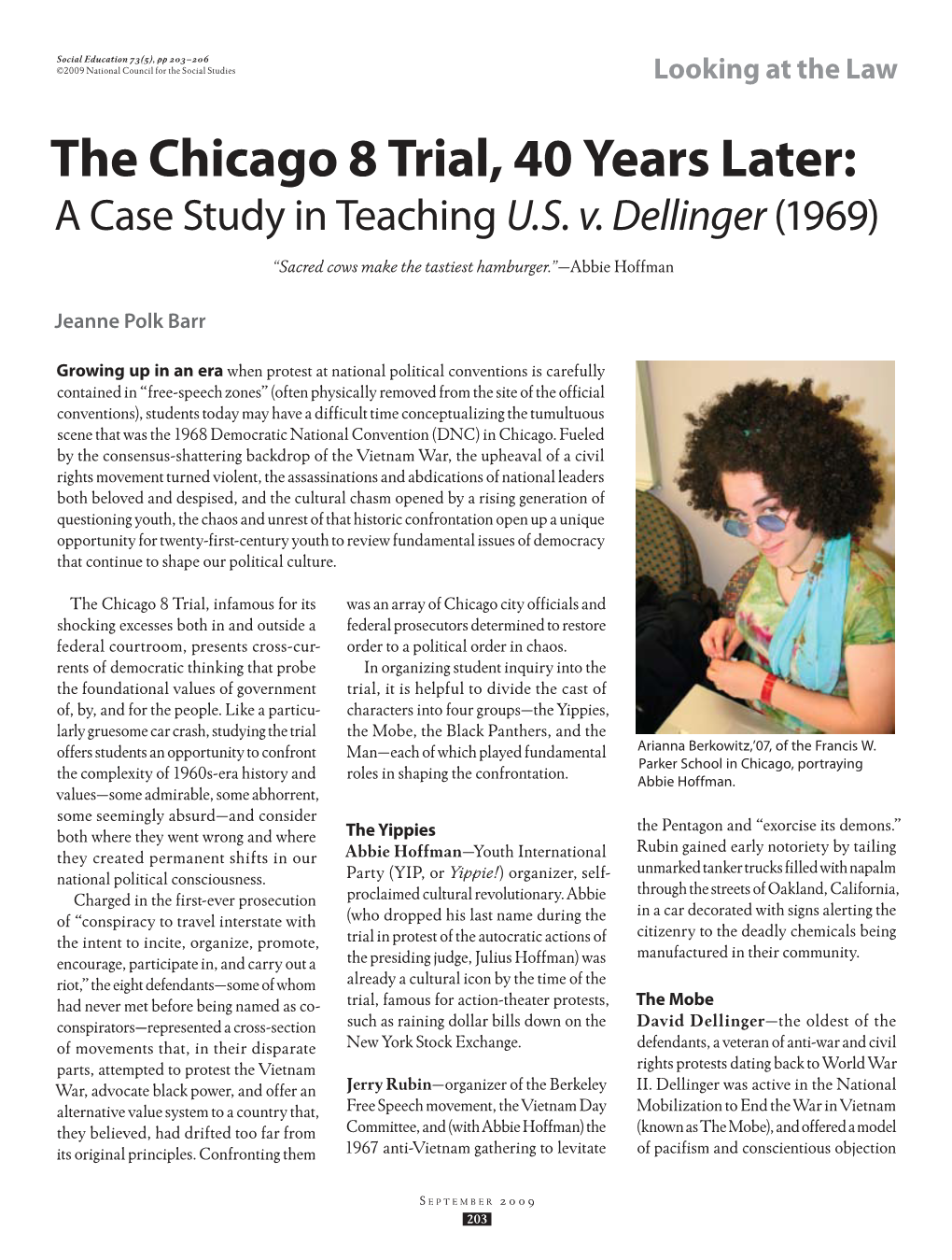 The Chicago 8 Trial, 40 Years Later: a Case Study in Teaching U.S