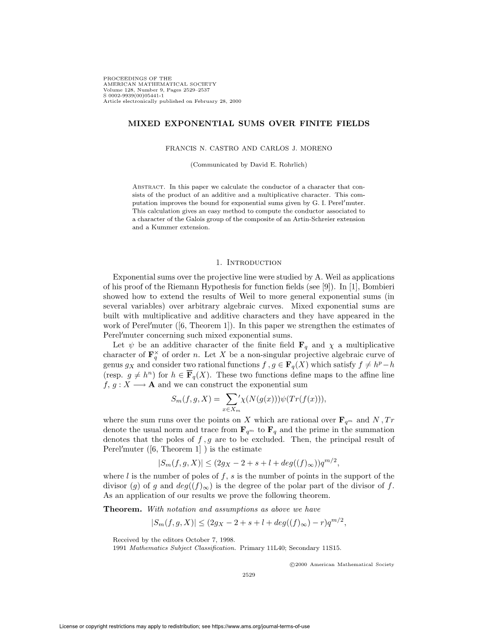 MIXED EXPONENTIAL SUMS OVER FINITE FIELDS 1. Introduction