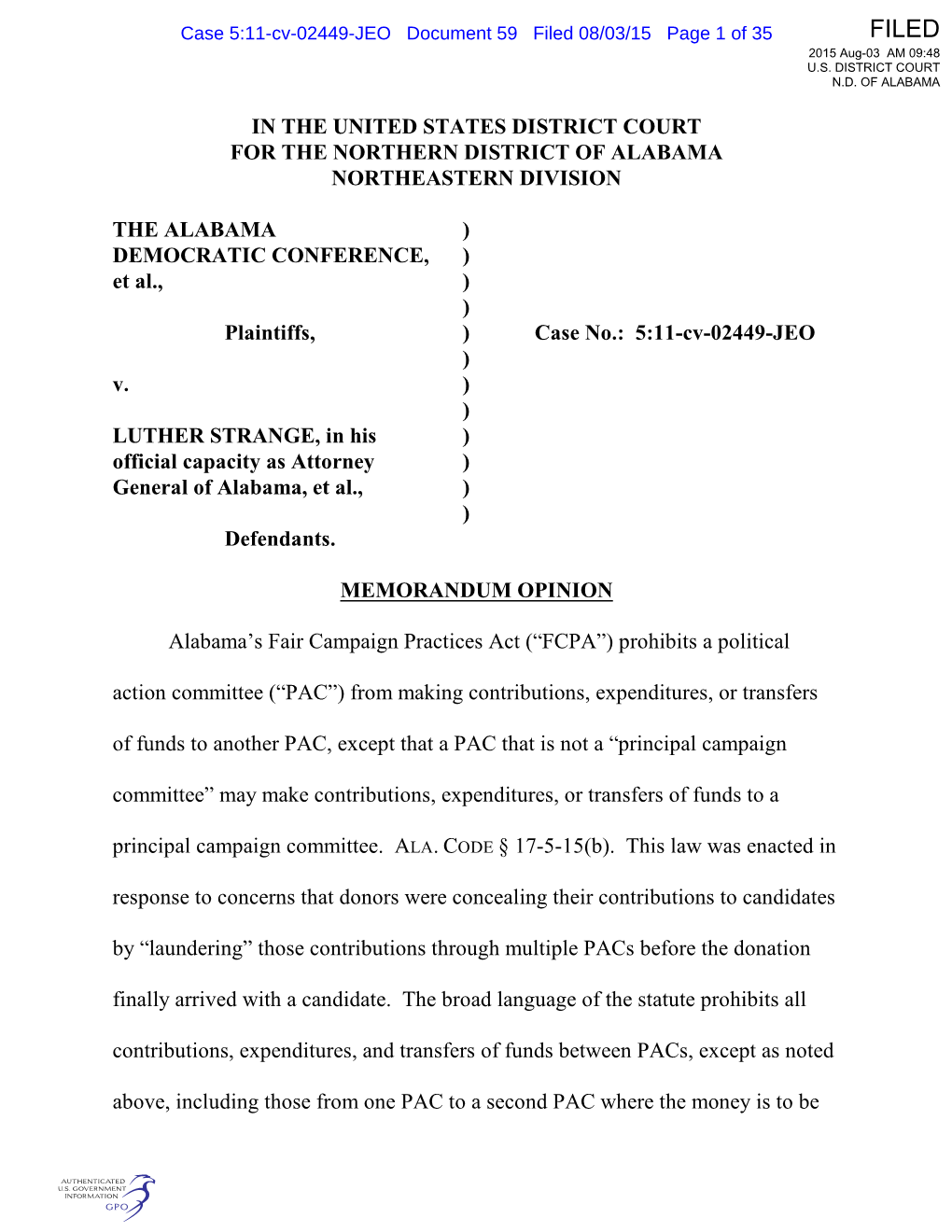 Filed 08/03/15 Page 1 of 35 FILED 2015 Aug-03 AM 09:48 U.S