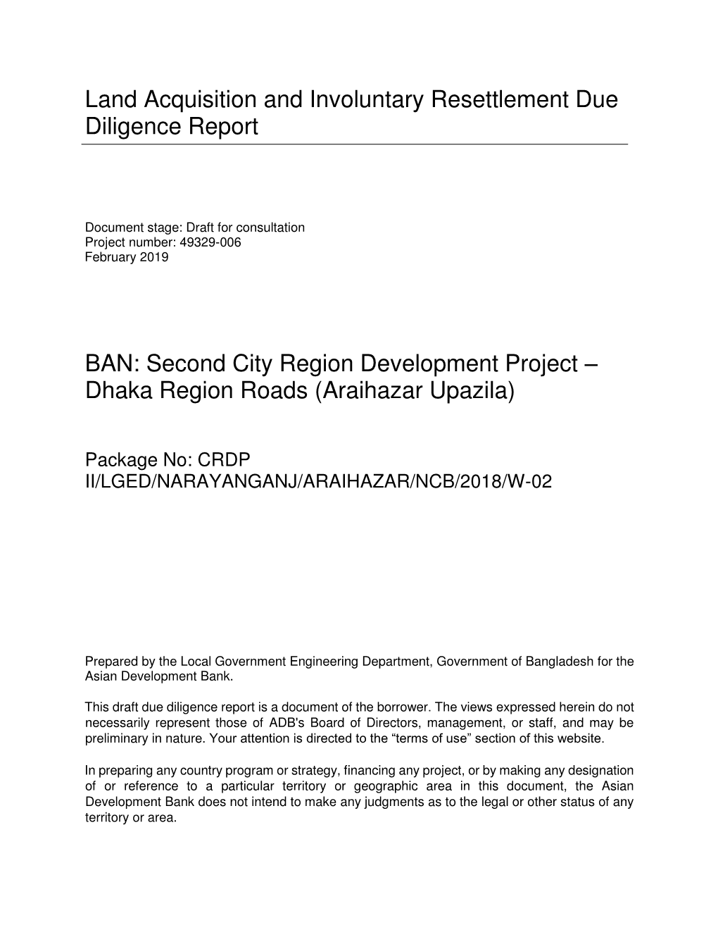 Land Acquisition and Involuntary Resettlement Due Diligence Report