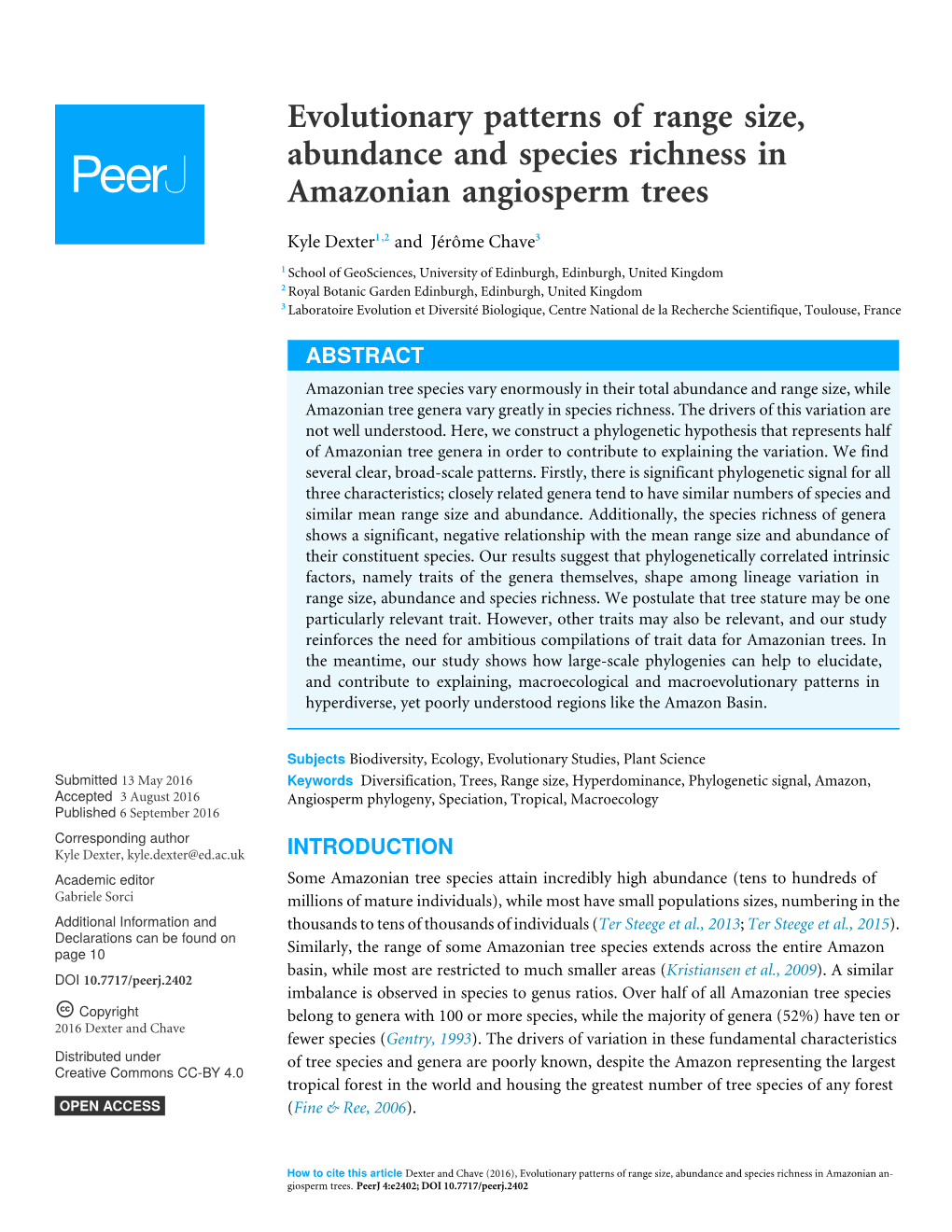 Evolutionary Patterns of Range Size, Abundance and Species Richness in Amazonian Angiosperm Trees
