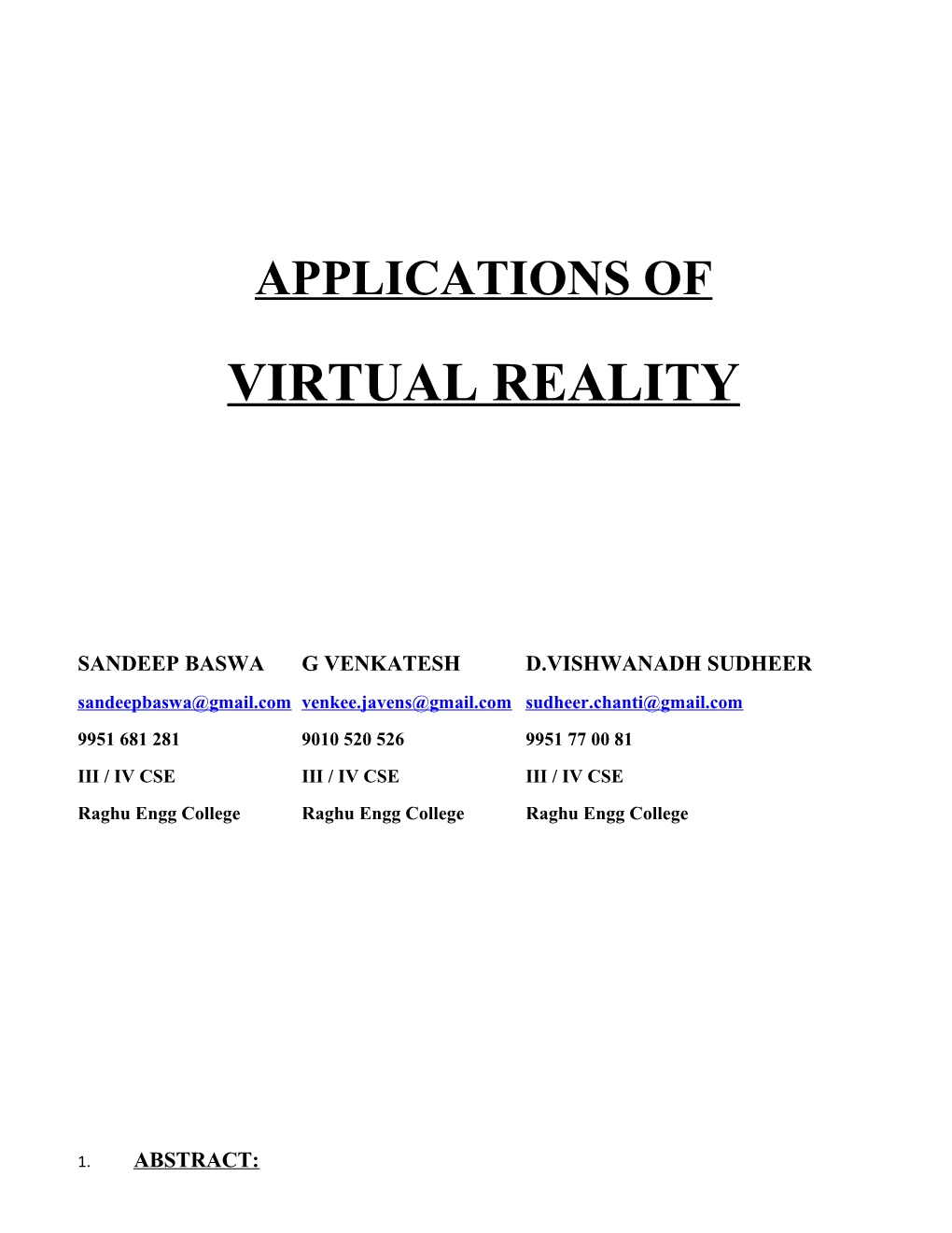 Applications of Virtual Reality