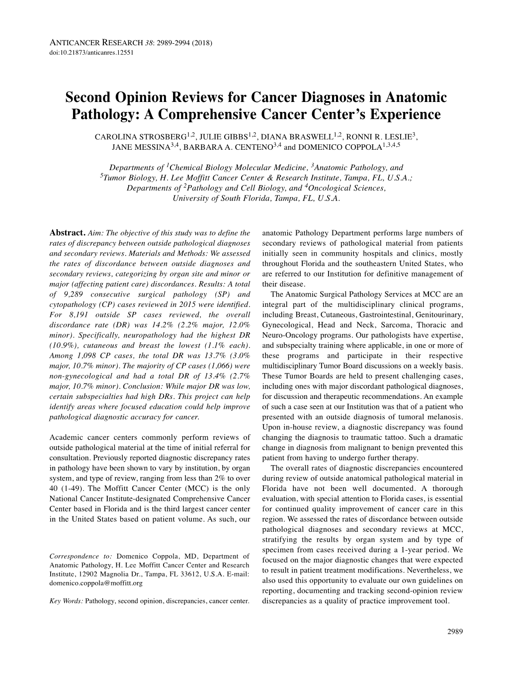 Second Opinion Reviews for Cancer Diagnoses in Anatomic Pathology