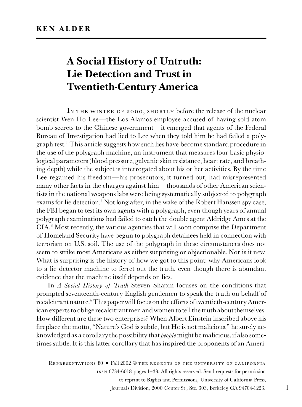 Lie Detection and Trust in Twentieth-Century America