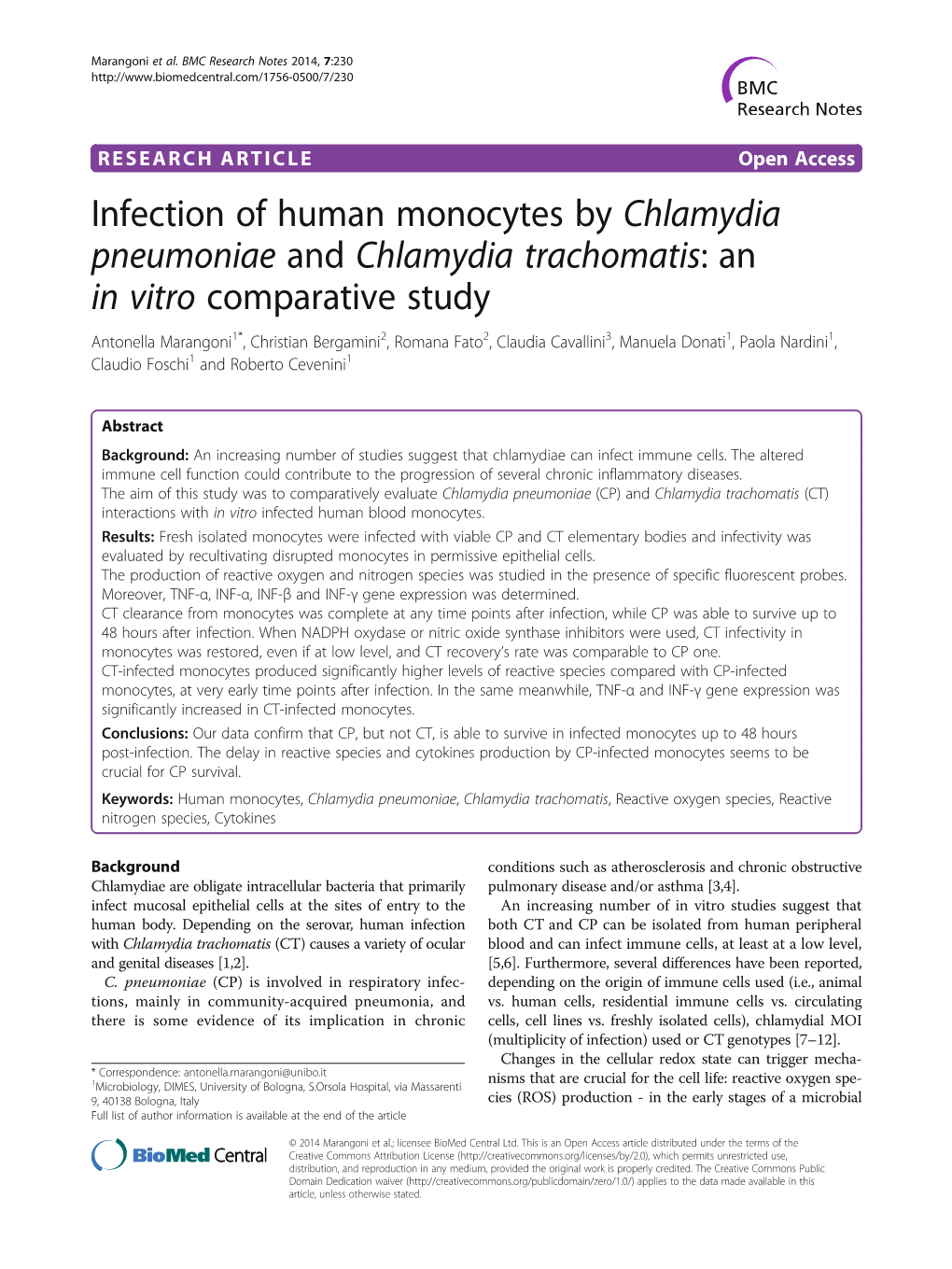 Infection of Human Monocytes by Chlamydia Pneumoniae And