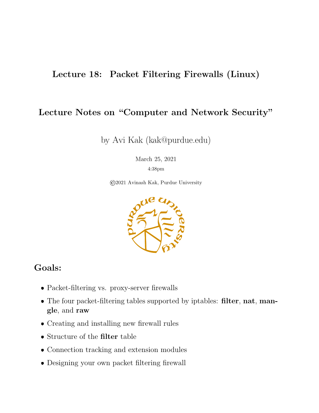 Packet Filtering Firewalls (Linux)