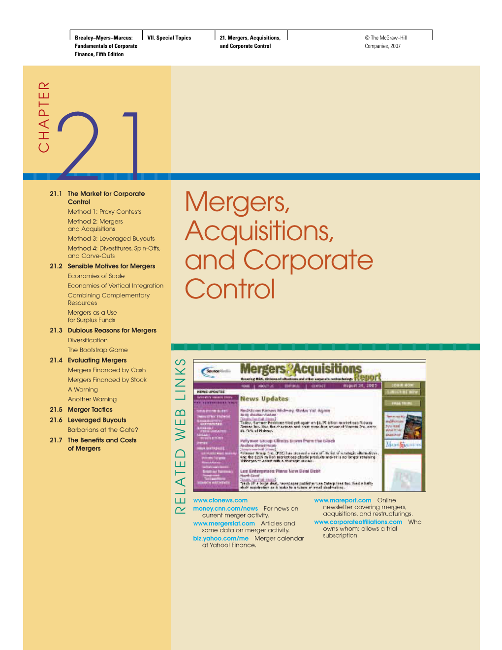 Mergers, Acquisitions, and Corporate Control 575