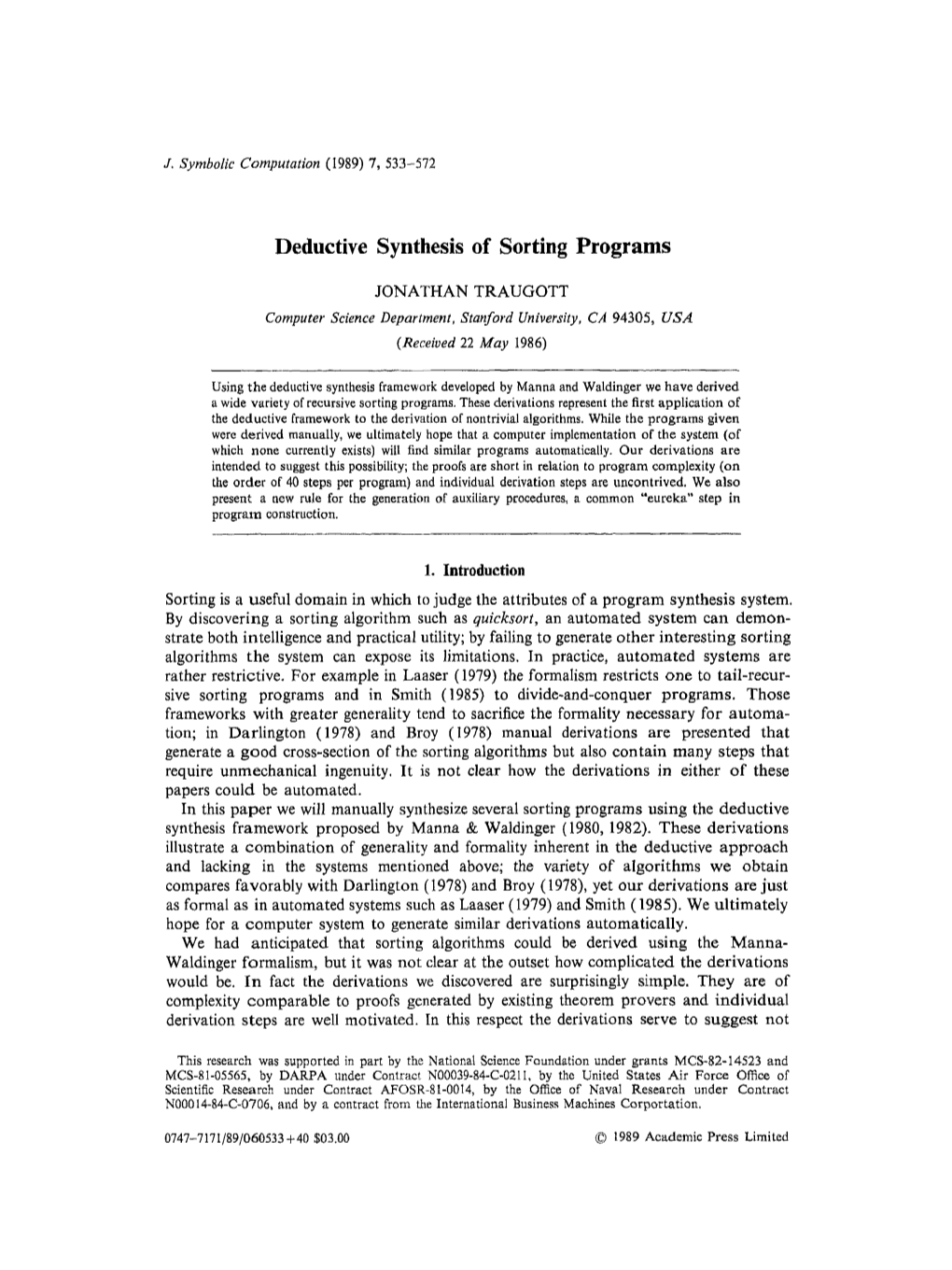 Deductive Synthesis of Sorting Programs