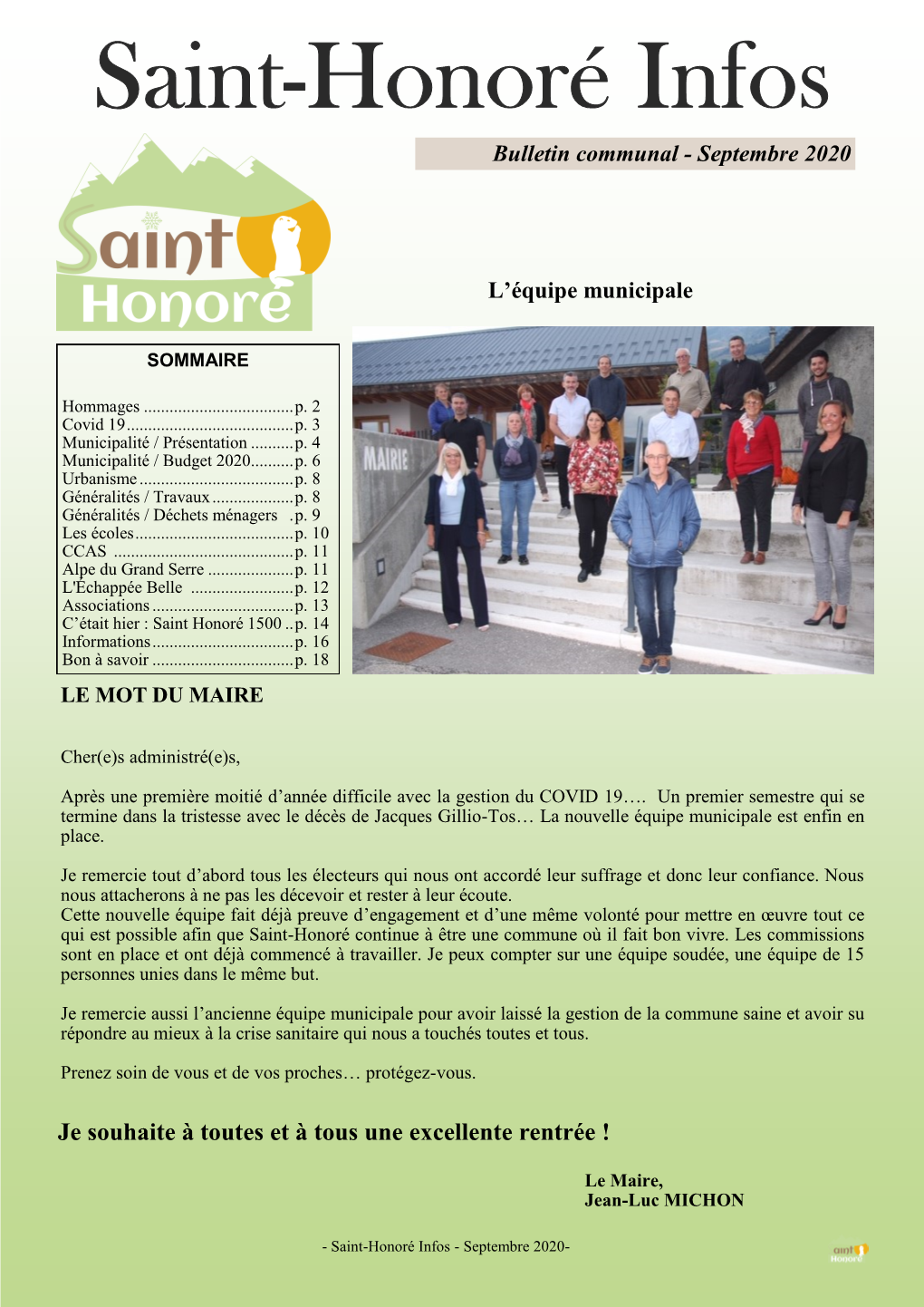 Saint-Honoré Infos Bulletin Communal - Septembre 2020