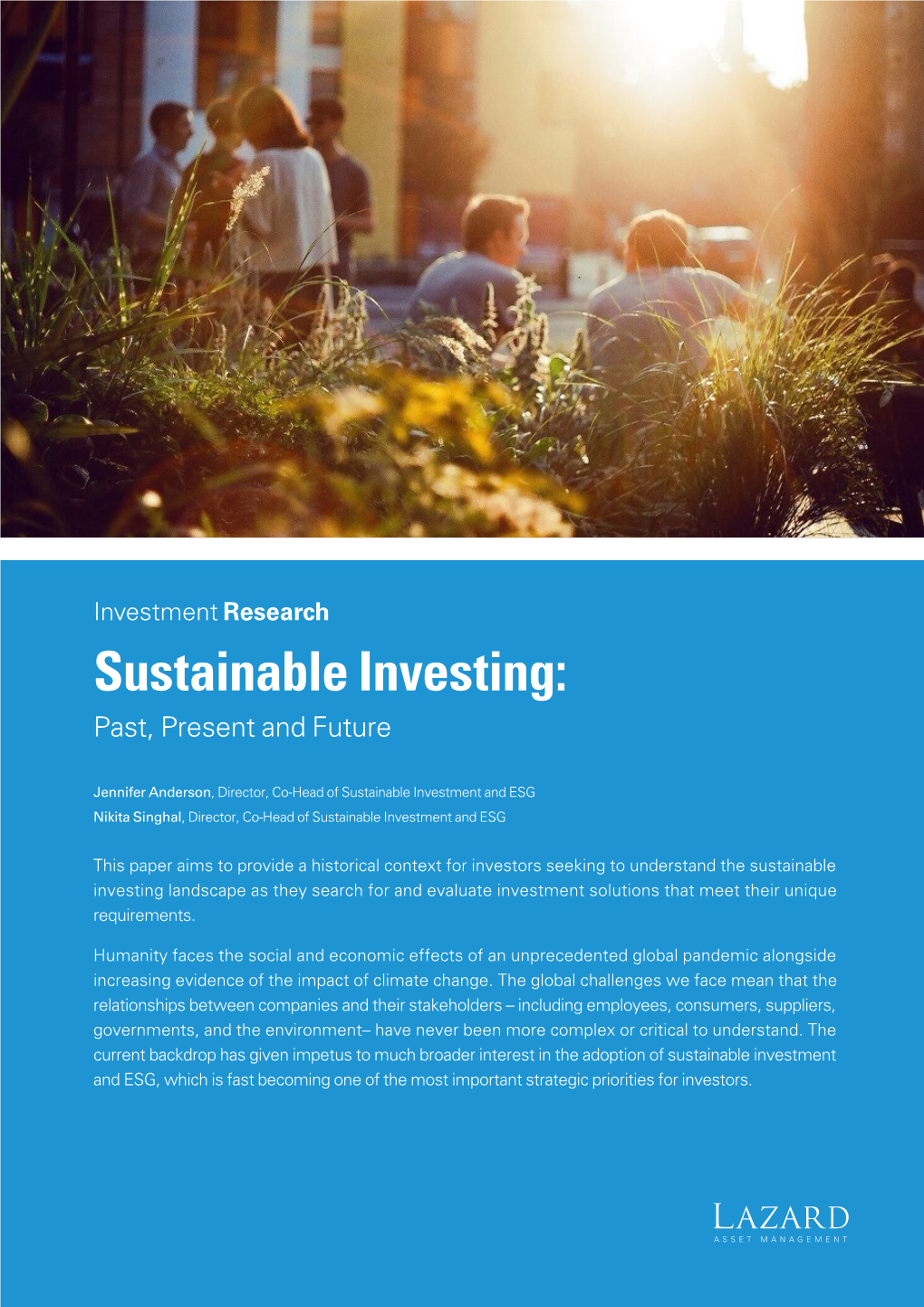 Sustainable Investing: Past, Present and Future