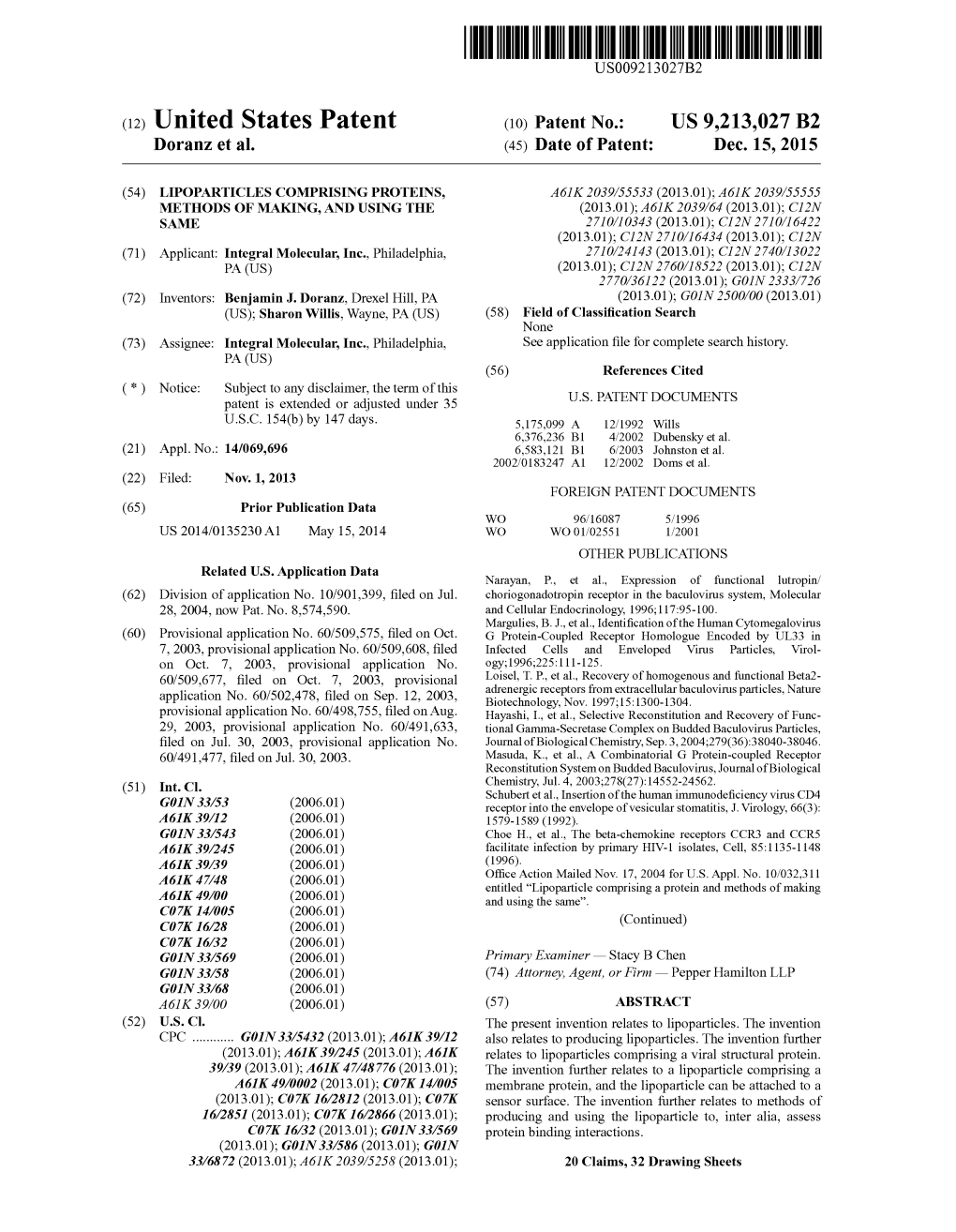 (12) United States Patent (10) Patent No.: US 9.213,027 B2 Doranz Et Al