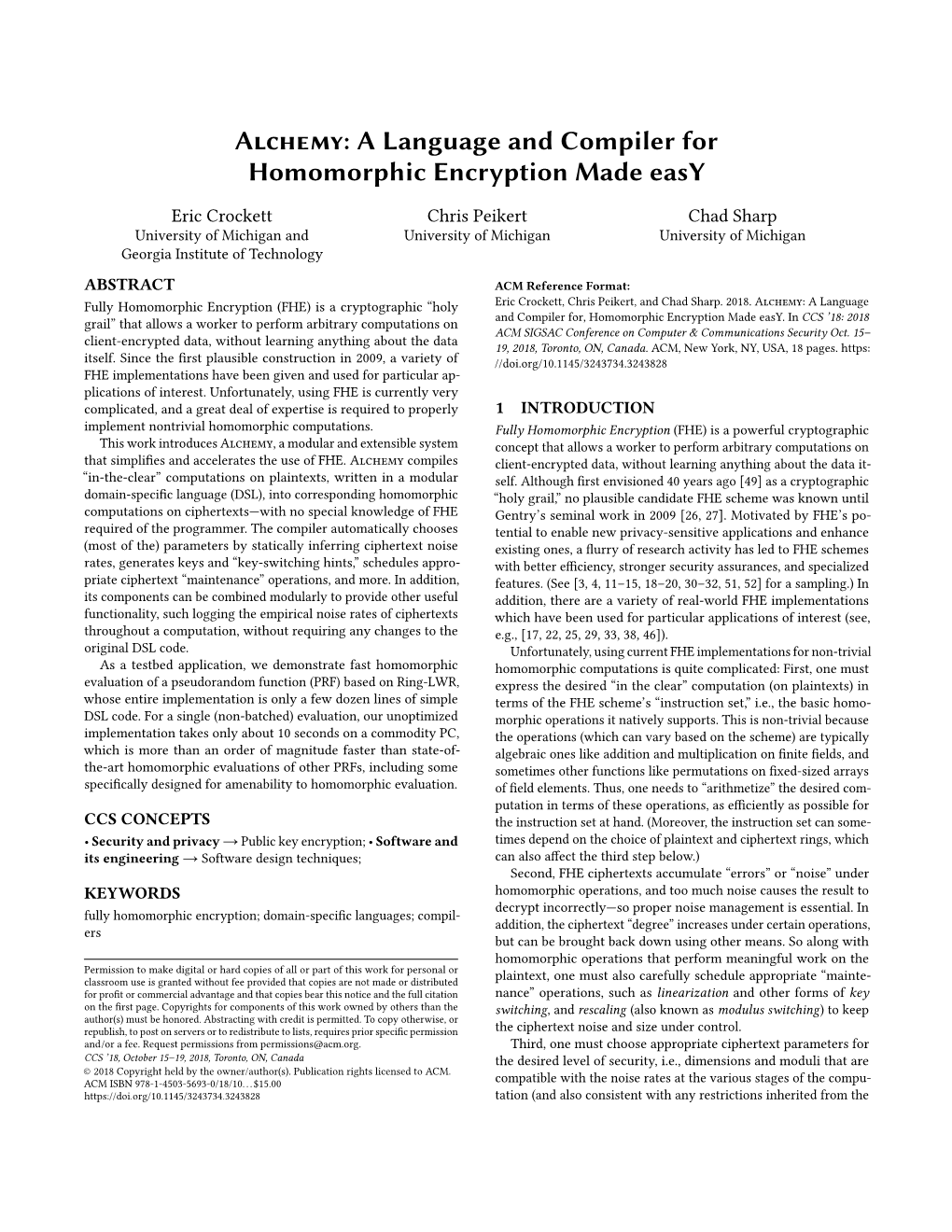 Alchemy: a Language and Compiler for Homomorphic Encryption Made Easy