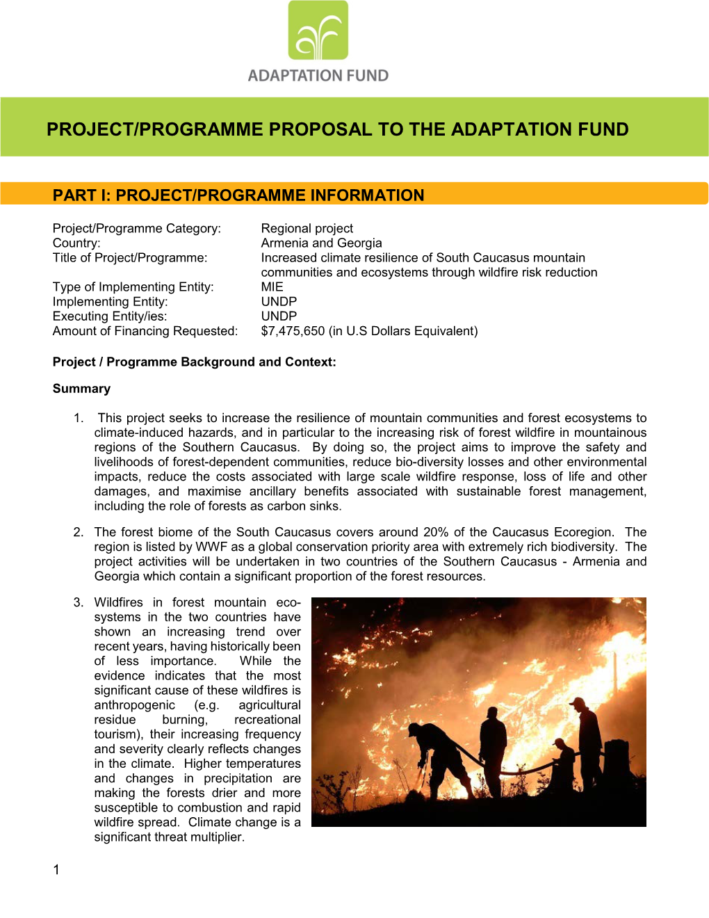 Project/Programme Proposal to the Adaptation Fund