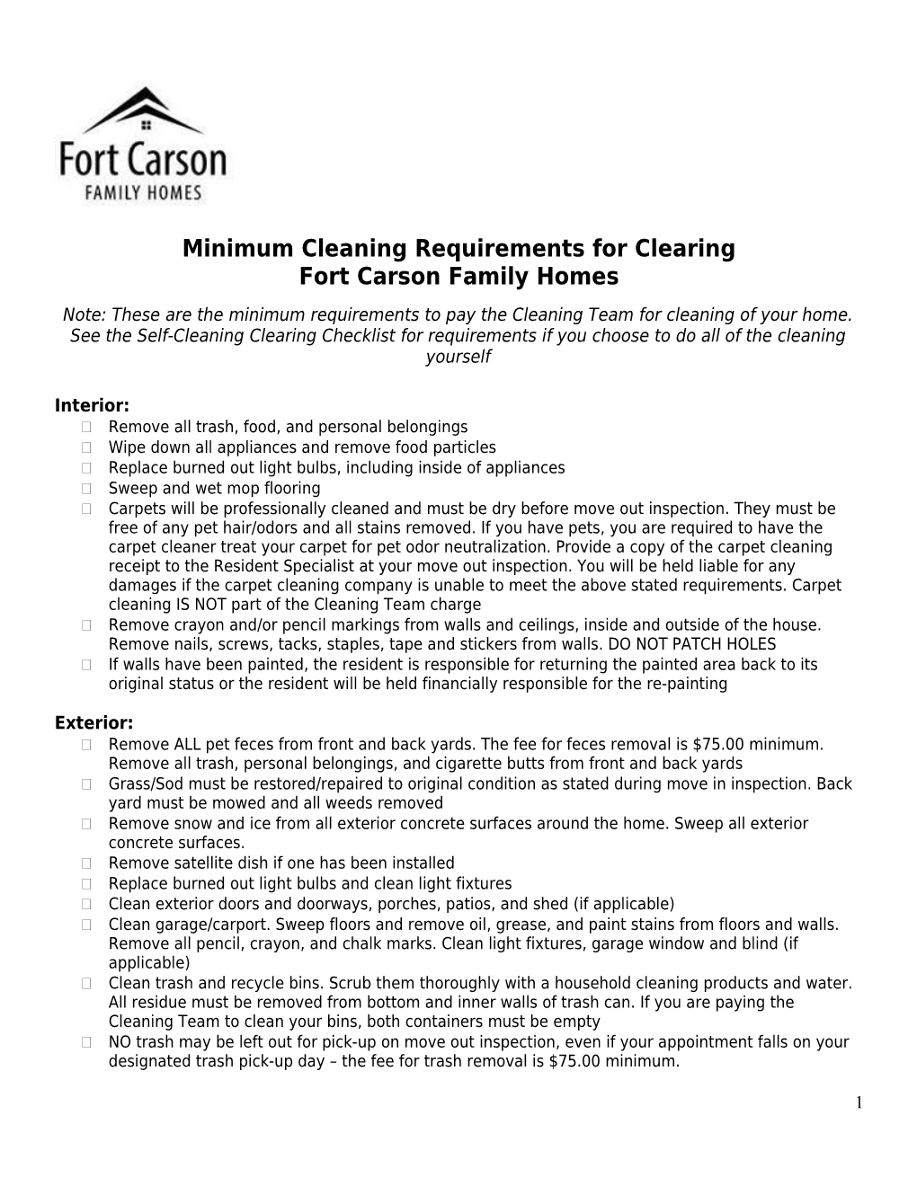 Minimum Cleaning Requirements for Clearing