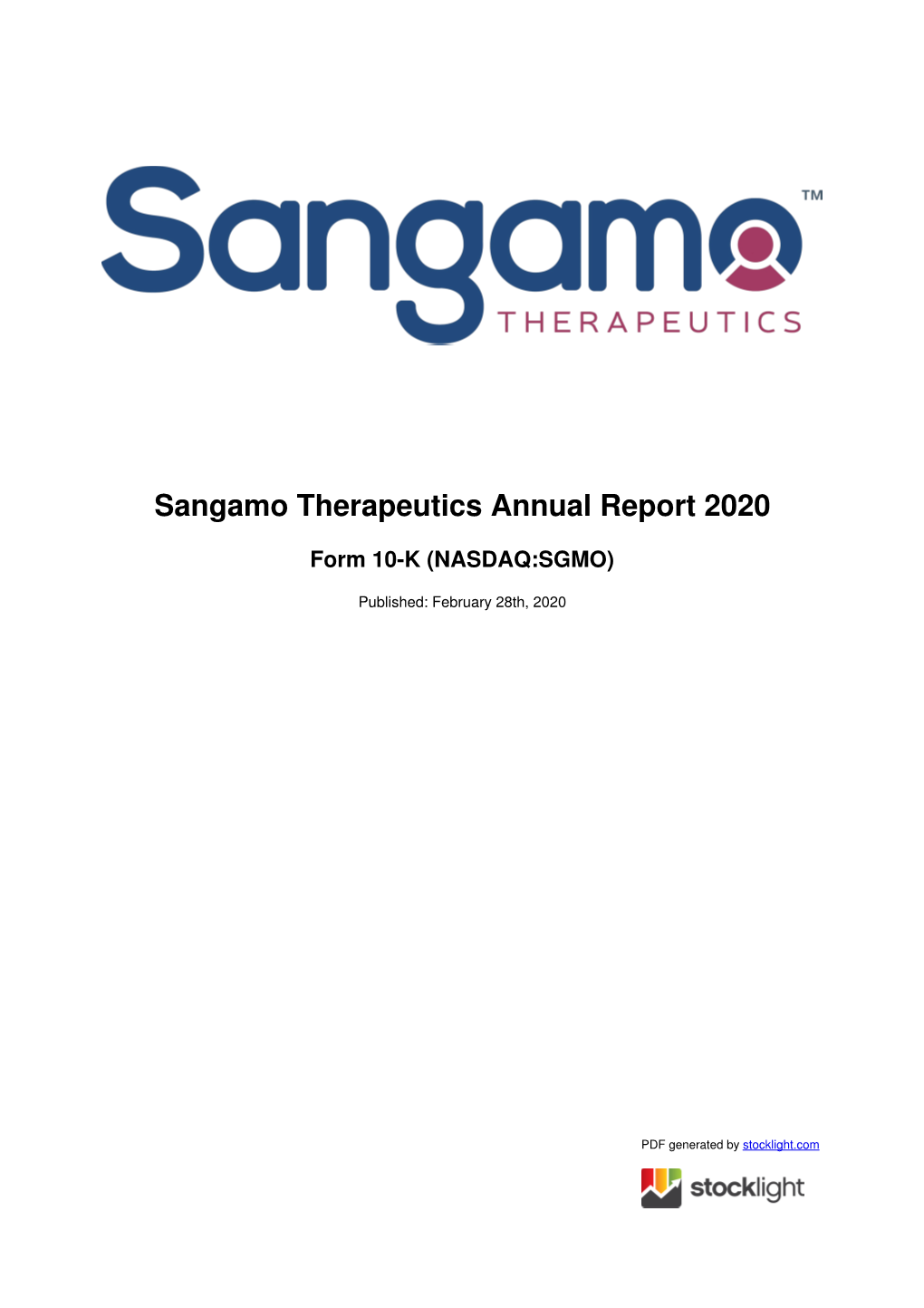 Sangamo Therapeutics Annual Report 2020